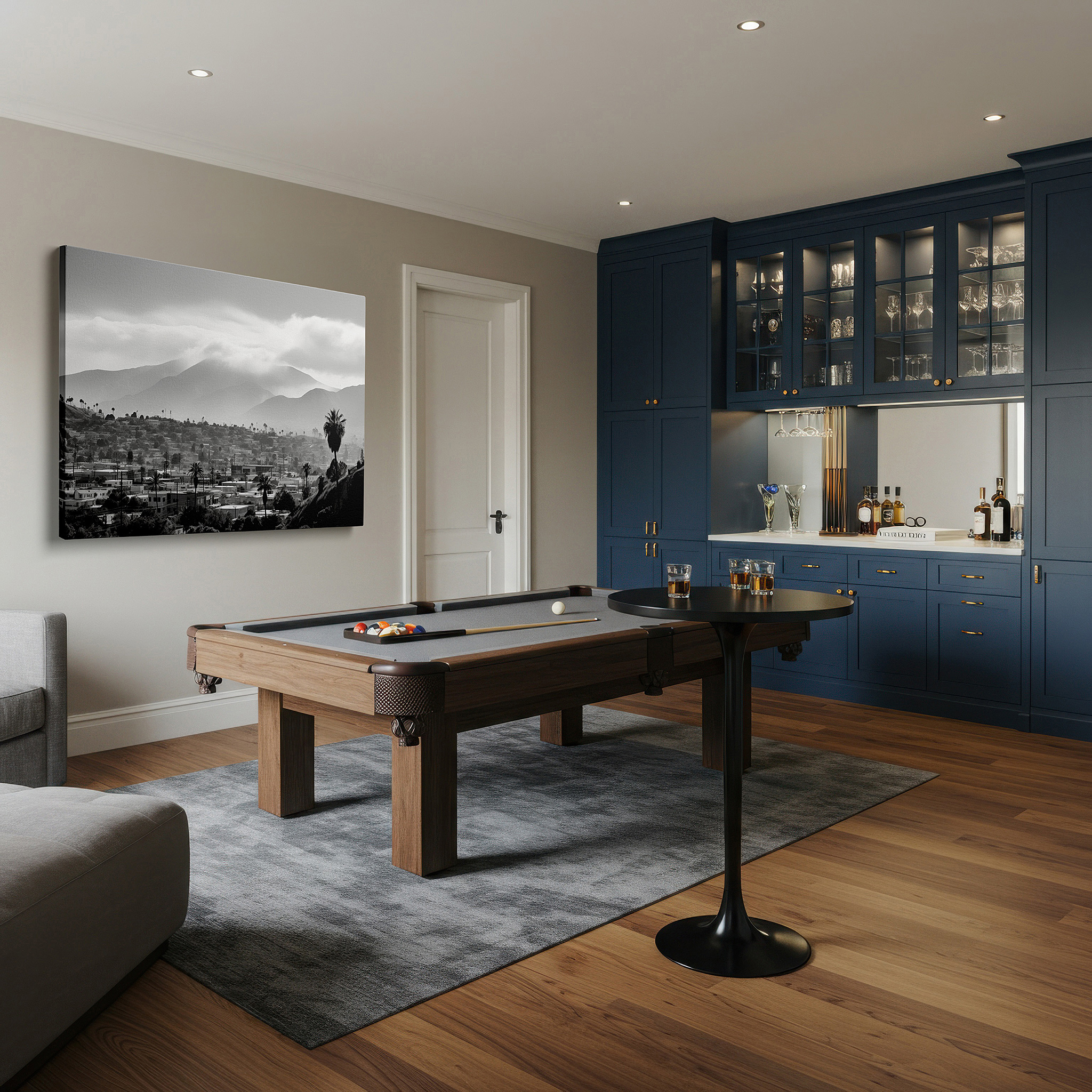 Bold and expansive at 90×60 cm — ideal for making a statement above large furniture — urban serenity and majestic mountains combine in a monochromatic masterpiece: large wall art, canvas wall art, wall decor for offices and bedrooms