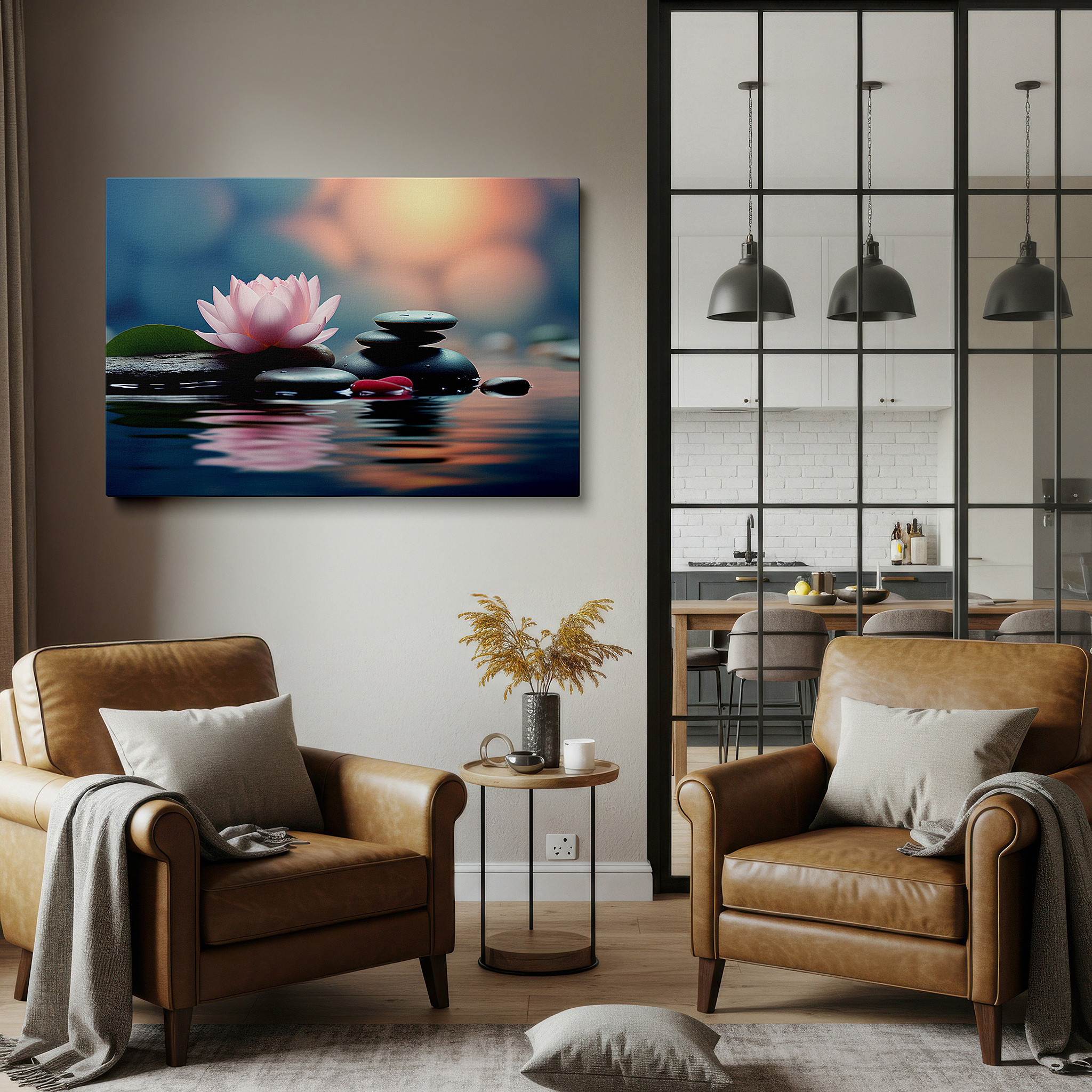 Close-up shows rich pigment, color blending, and brushwork texture — serene lotus flower on peaceful waters: emblem of purity and enlightenment - large canvas wall art for office and bedroom decor