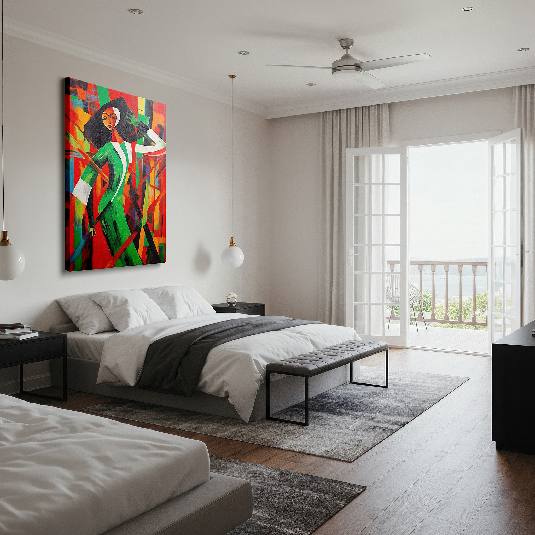 Framed by abstract decor and natural-toned accessories — enhance your space with bold abstract art: large canvas prints for home and office decor, perfect for living rooms, bedrooms, and workspaces