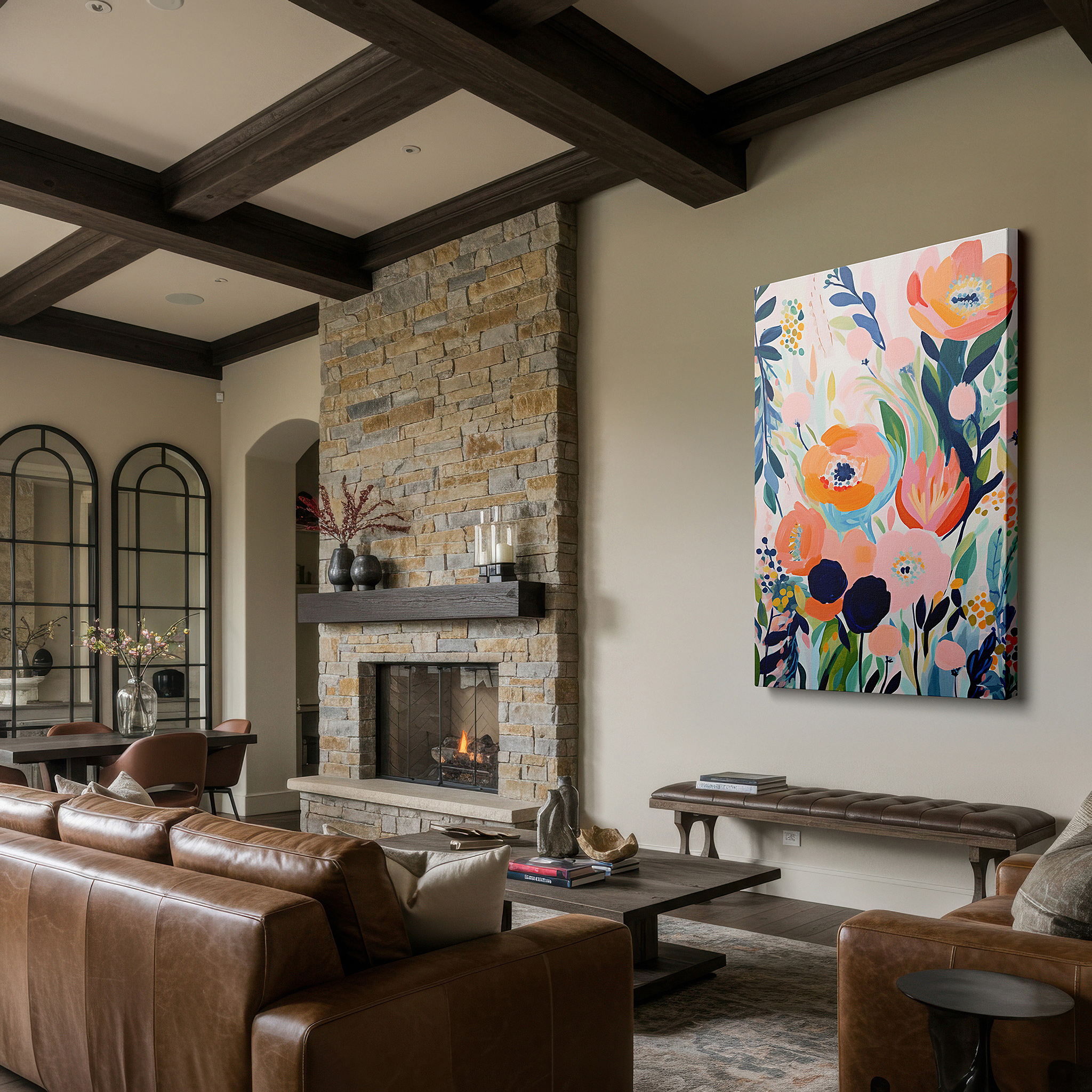 Framed by abstract decor and natural-toned accessories — serene dawn in soft pastels: ethereal beauty of a tranquil garden - large wall art, canvas wall art, wall decor for office and bedroom