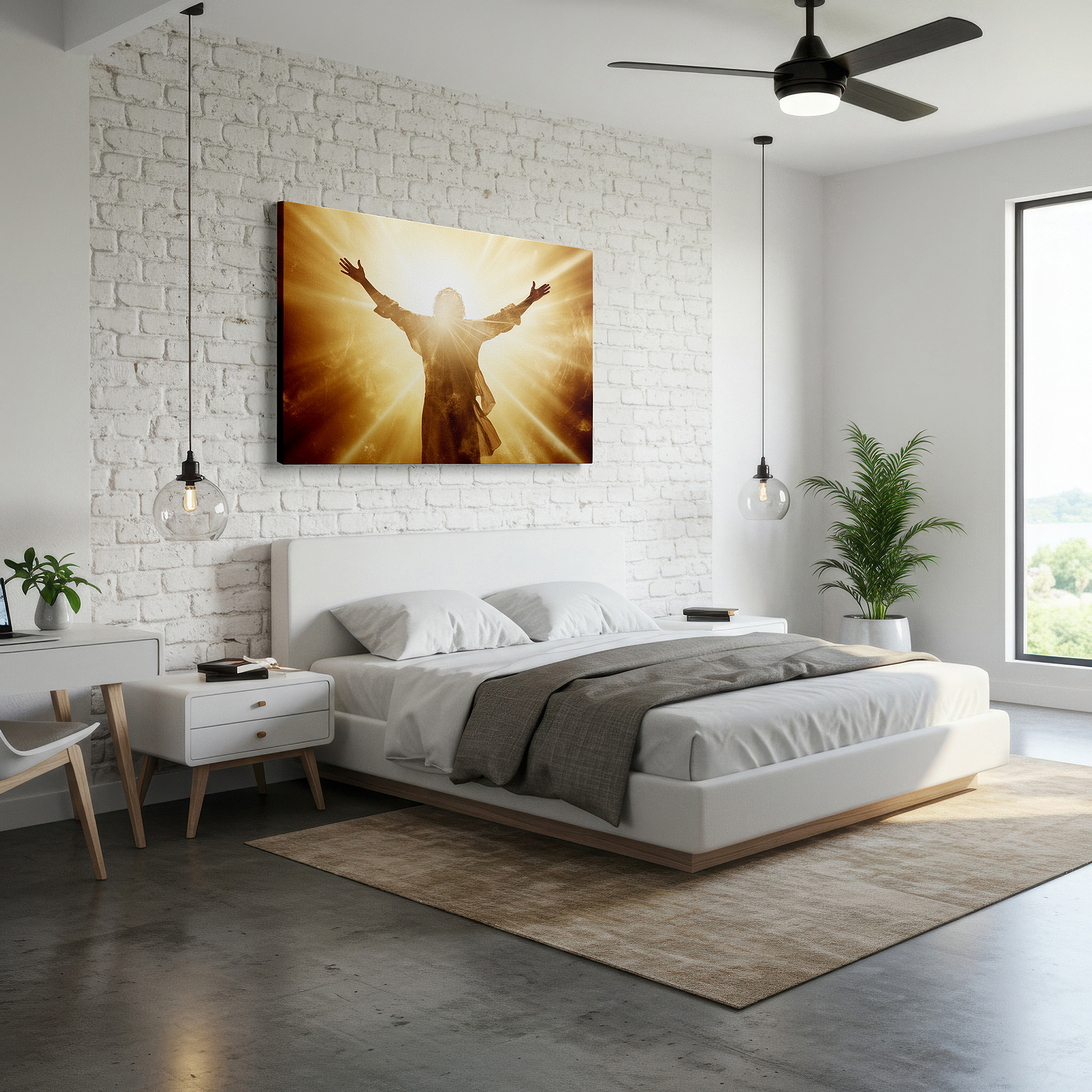 Gently illuminated by ambient lighting in an entryway — enlightened being in golden radiance - emblem of spiritual awakening and enlightenment, large wall art, canvas wall art, wall decor, office wall art