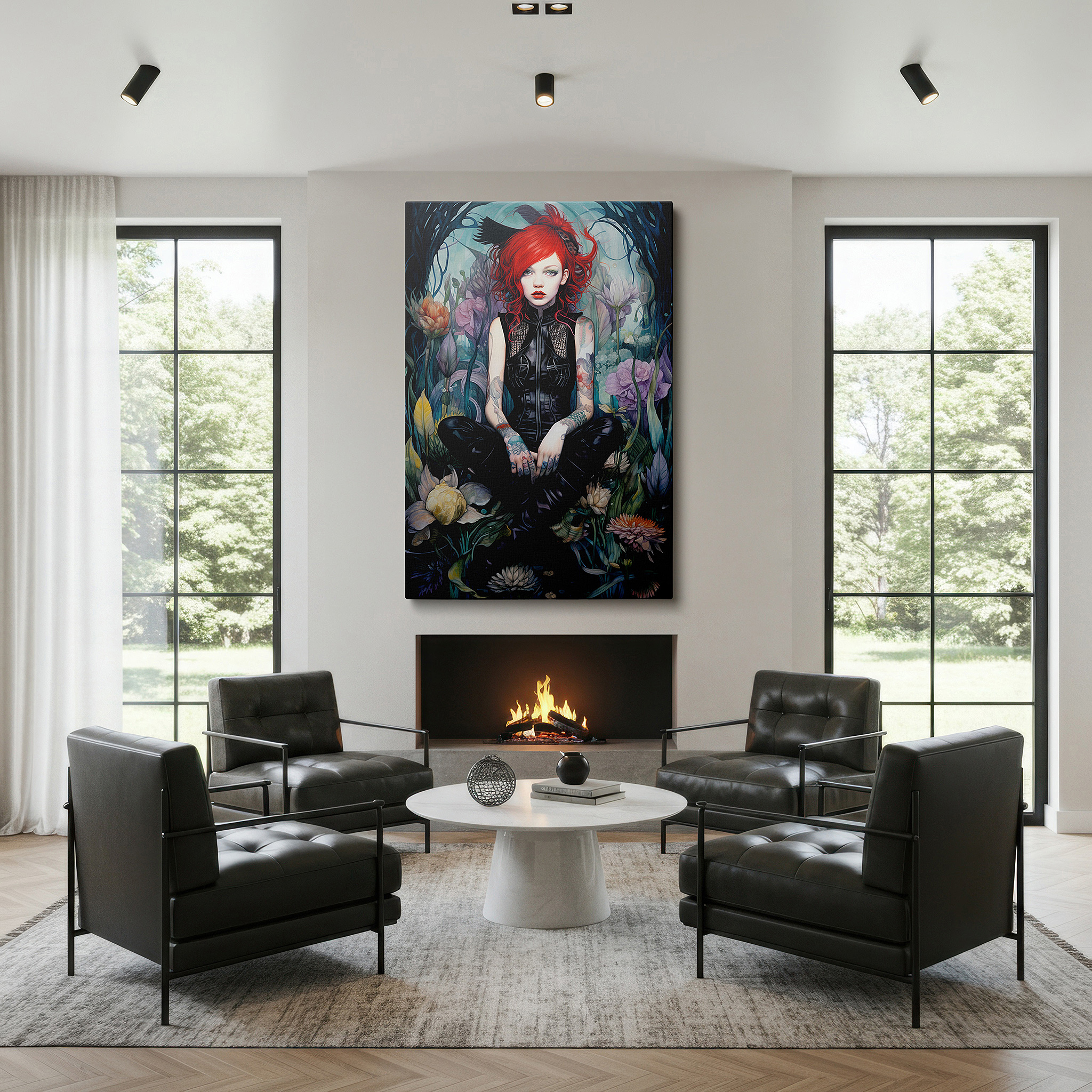 Gently illuminated by ambient lighting in an entryway — wall art: "serene strength in nature's embrace" - a vivid display of individuality and harmony. large canvas wall art for home and office decor.