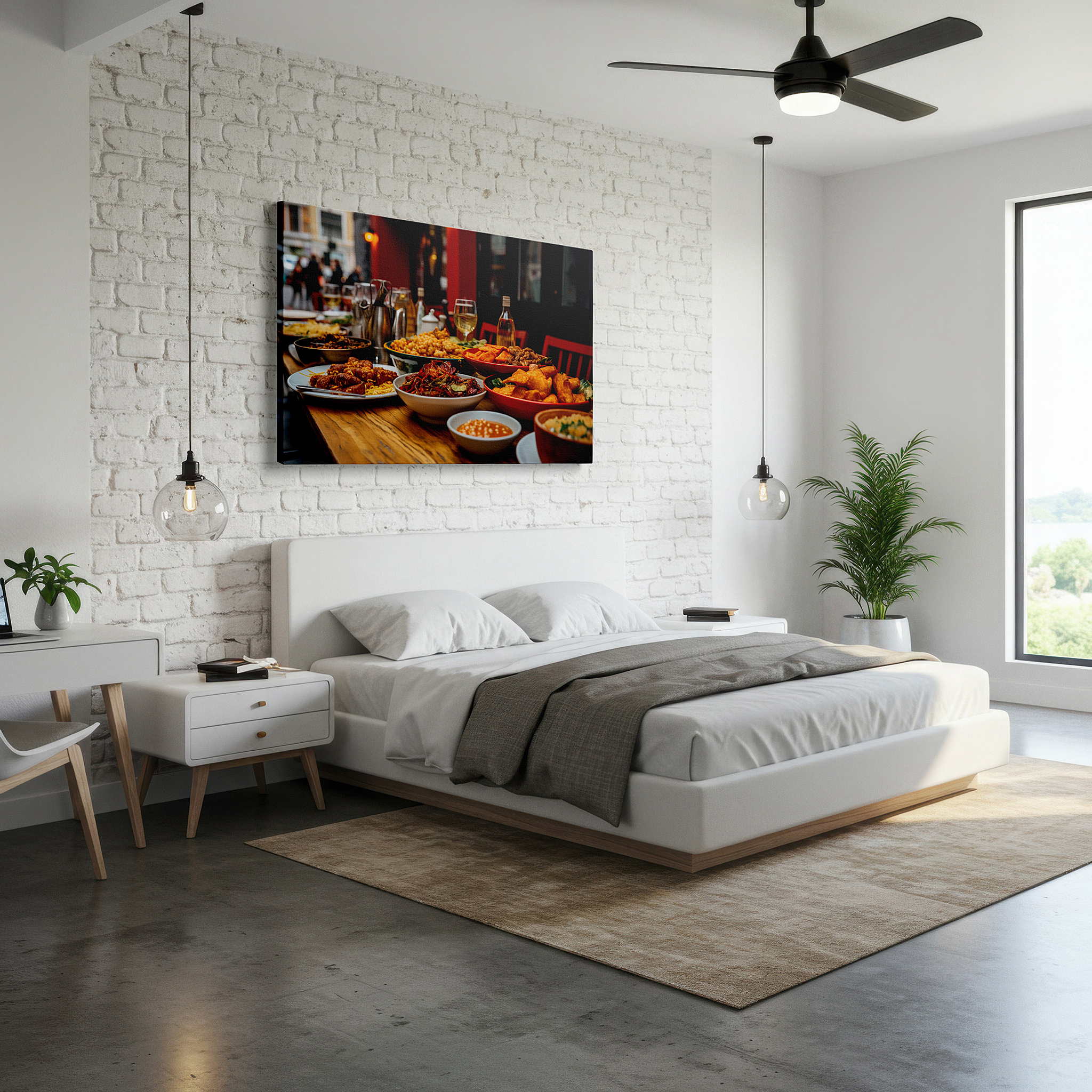 Hung in a cozy reading nook beside a floor lamp and bookshelf — a celebration of chinese cuisine: dynamic and engaging dining atmosphere with large wall art, canvas pieces, and decor for offices and bedrooms