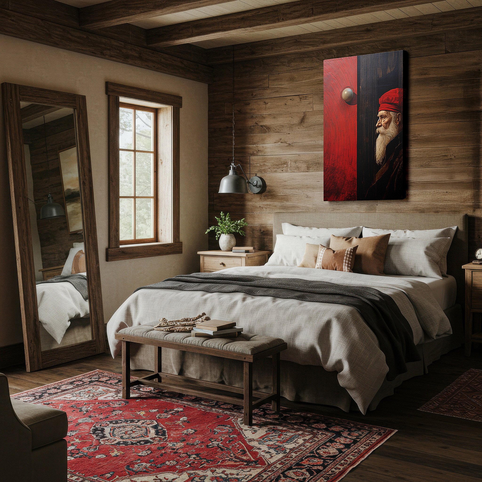 Hung in a cozy reading nook beside a floor lamp and bookshelf — experience and wisdom-themed large wall art for living rooms, bedrooms, and offices