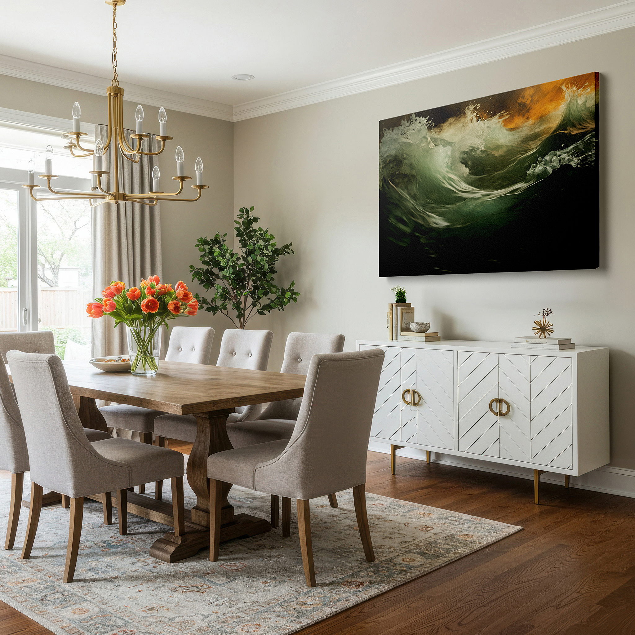 Hung in a cozy reading nook beside a floor lamp and bookshelf — feel the ocean's rage with waves smashing into the jagged coastline - large wall art, canvas wall art, wall decor, office wall art