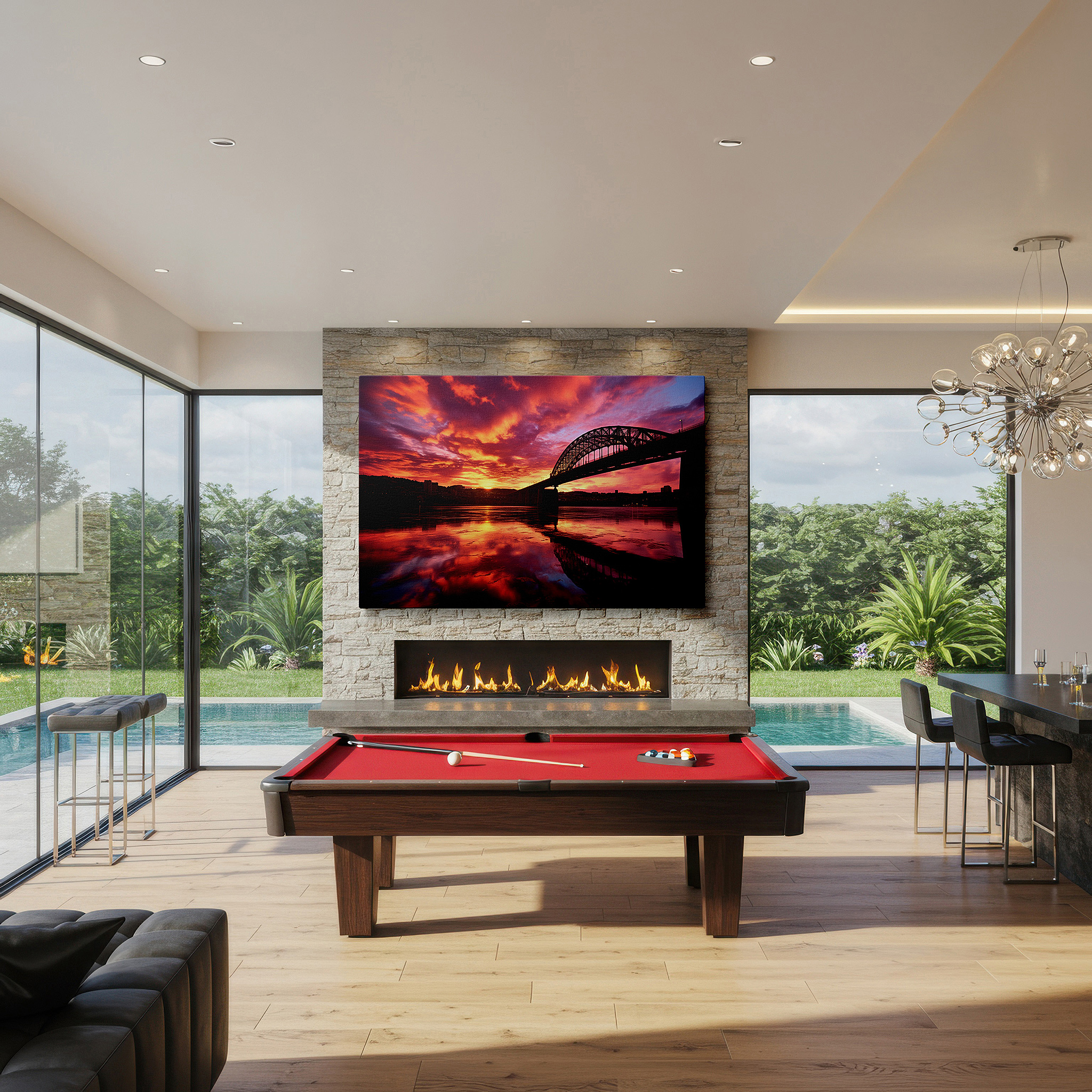 Hung in a cozy reading nook beside a floor lamp and bookshelf — serene evening featuring architectural wonders, sunset sky, and reflective waters: large canvas wall art for office and bedroom decor