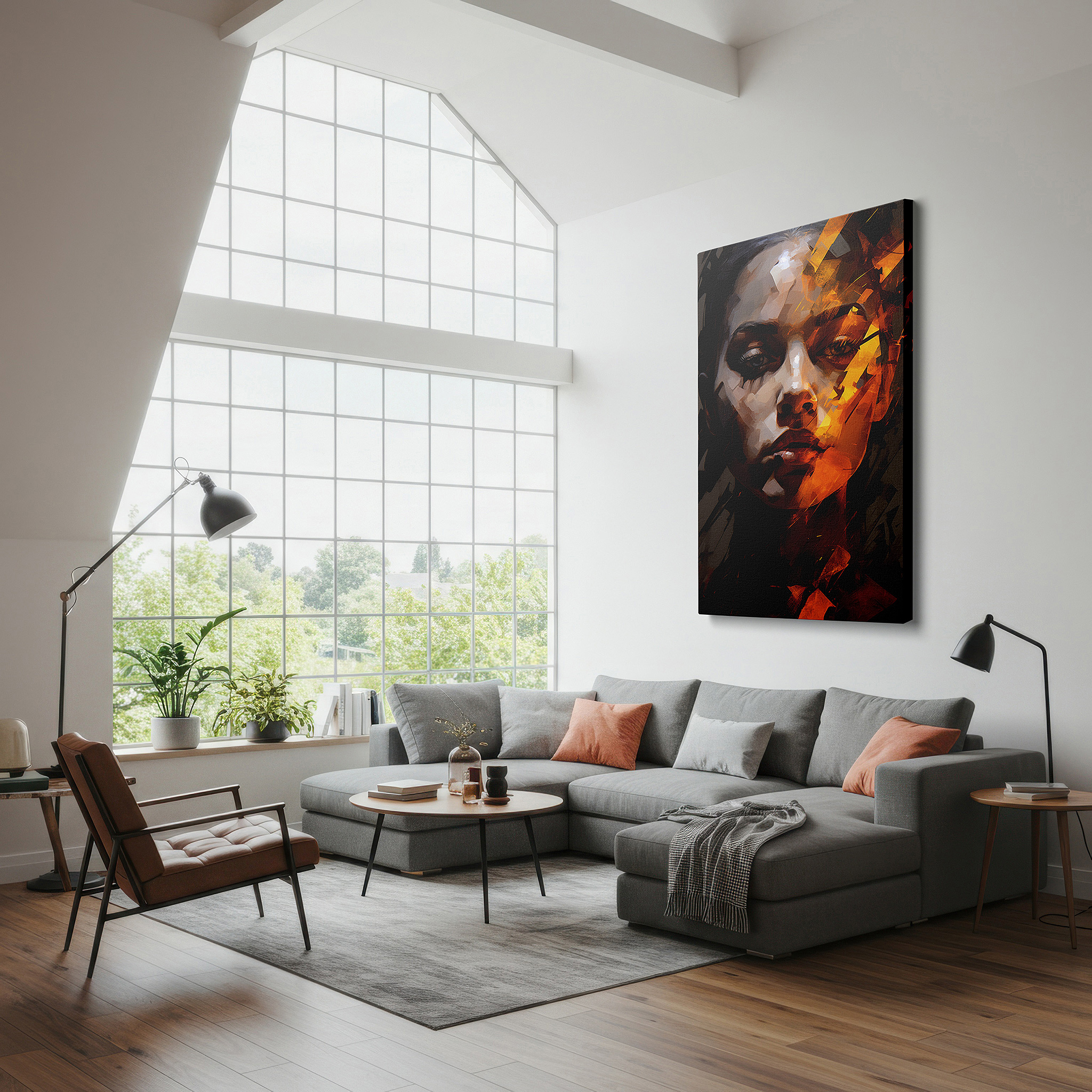 Installation made easy with a centered hook and clean wire mount — abstract fiery spirit - a bold display of passion and resilience, large canvas wall art for home and office decor