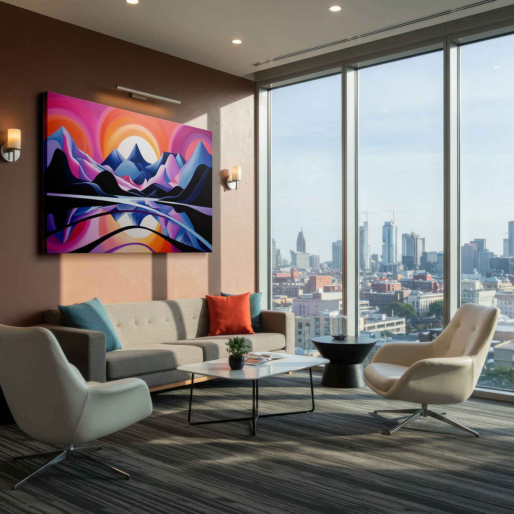 Installation made easy with a centered hook and clean wire mount — dynamic nature: vivid mountains and serene waters large canvas wall art for office and bedroom decor