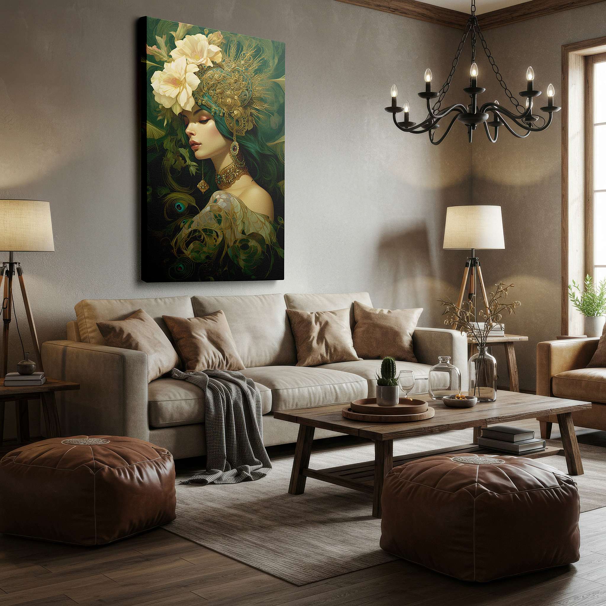 Installation made easy with a centered hook and clean wire mount — elegant and natural feminine grace: mysterious and beautiful large wall art, canvas wall art for home and office decor