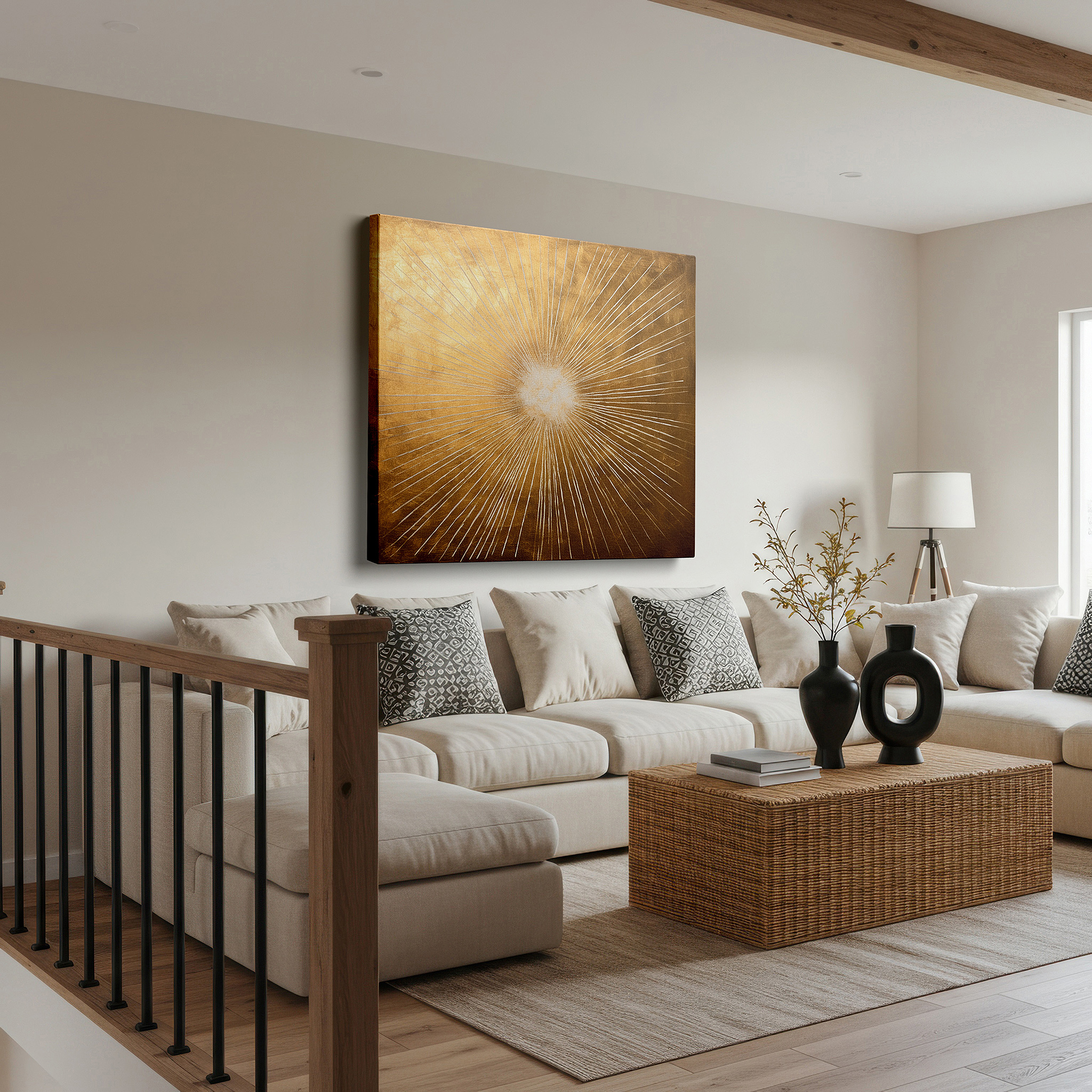 Installation made easy with a centered hook and clean wire mount — golden sunburst radiance, illuminating and warming any space - large wall art, canvas wall art, wall decor for offices and bedrooms