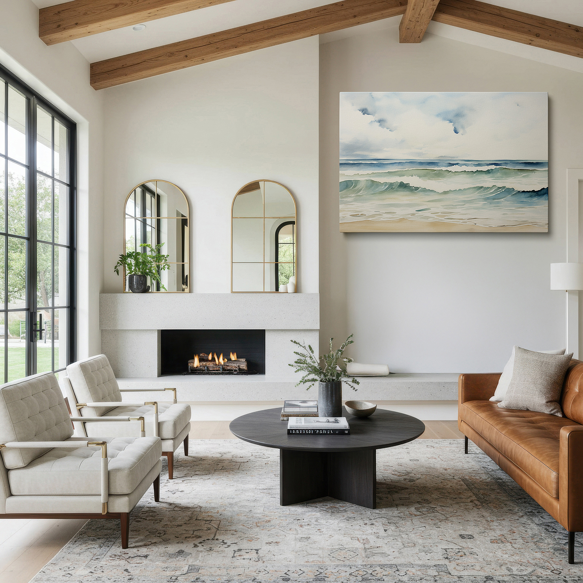 Installation made easy with a centered hook and clean wire mount — serene seascape in calming blues for a peaceful room atmosphere: large wall art, canvas wall art, wall decor for office, bedroom, and living room