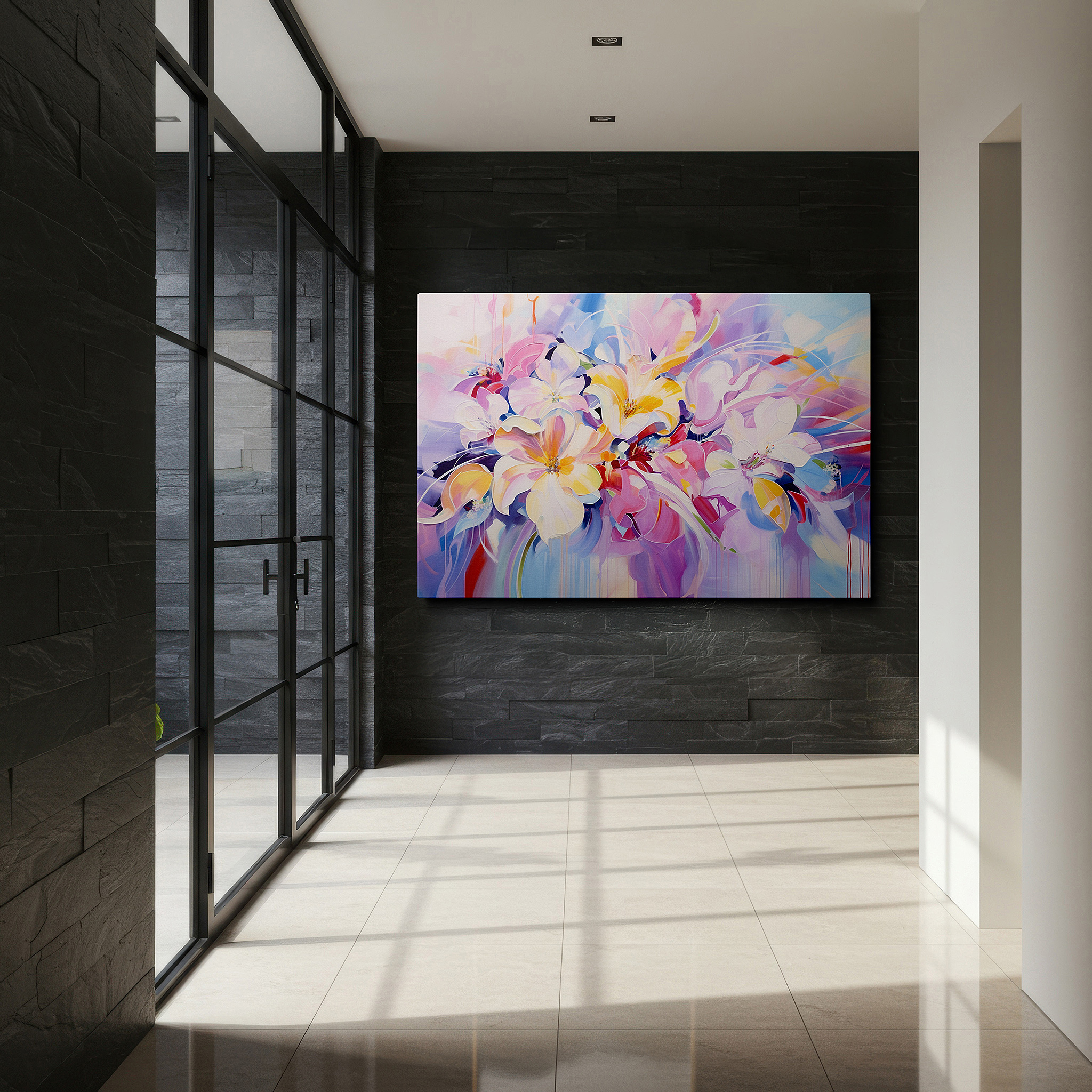 Installation made easy with a centered hook and clean wire mount — soothing pastel wall art celebrating nature's fleeting beauty - large canvas for home and office decor