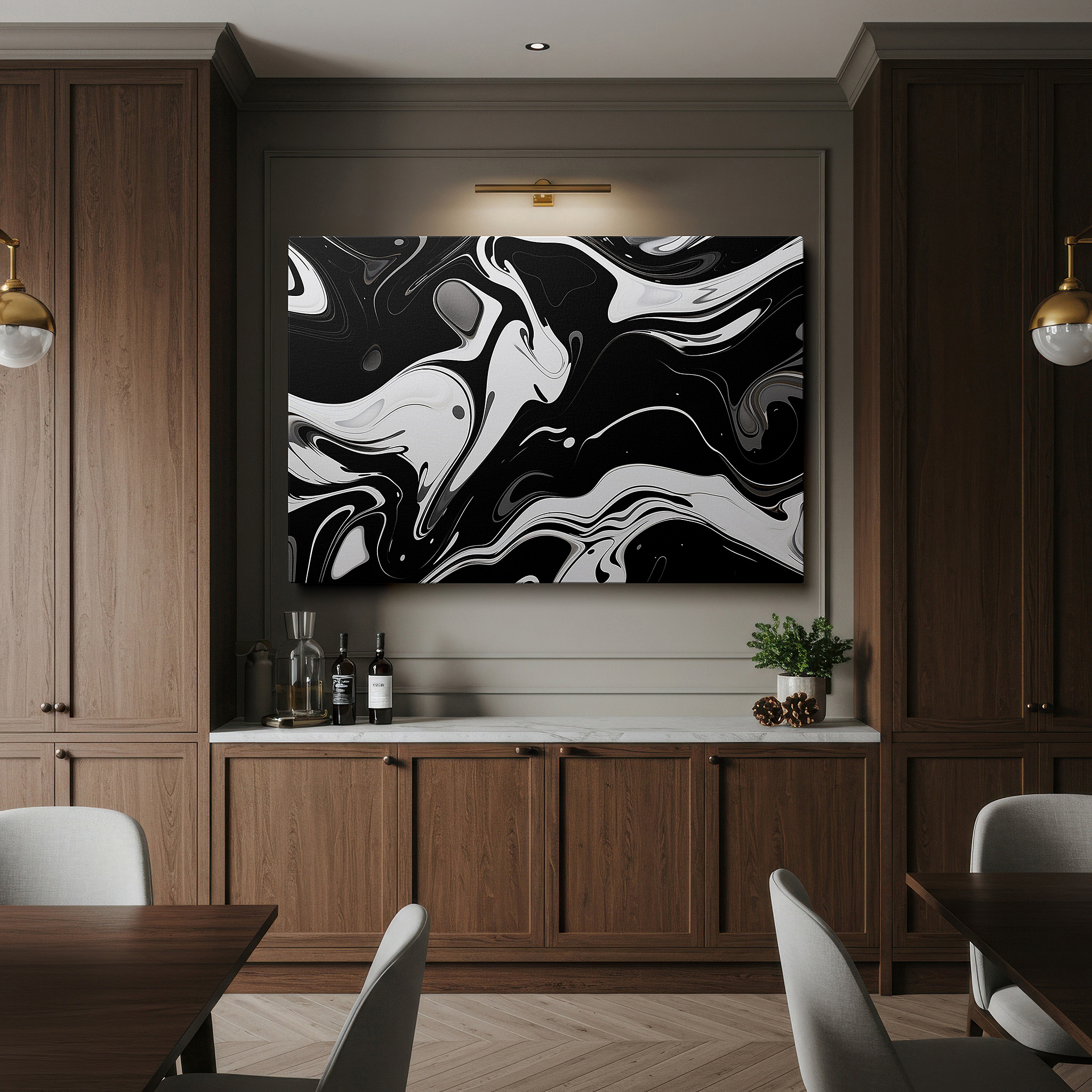 Installation made easy with a centered hook and clean wire mount — stunning black and white marble abstract: ideal for modern spaces, large canvas wall art for living rooms, offices, and bedrooms