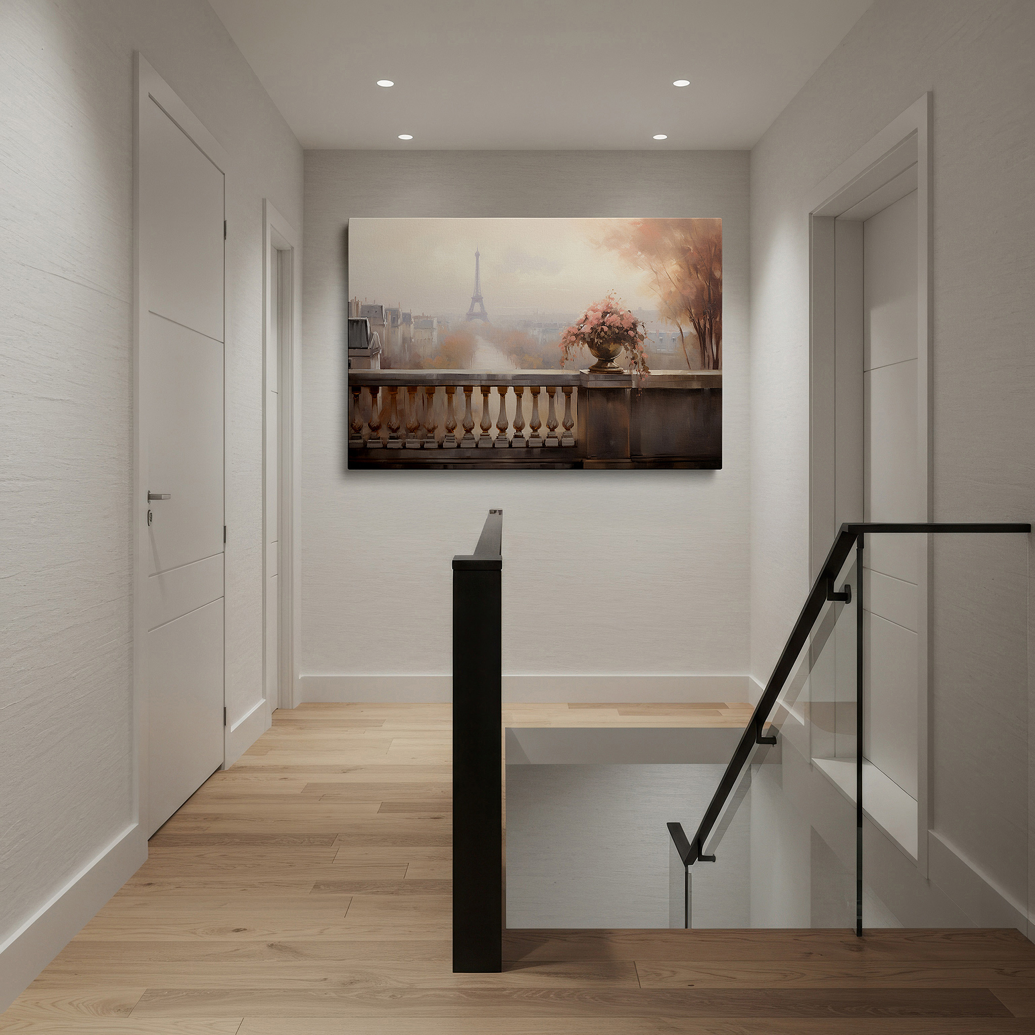 Lighting brings out layered depth in the print’s surface grain — captivating paris dawn featuring the majestic eiffel tower surrounded by gentle pastels - large canvas wall art for office and bedroom decor