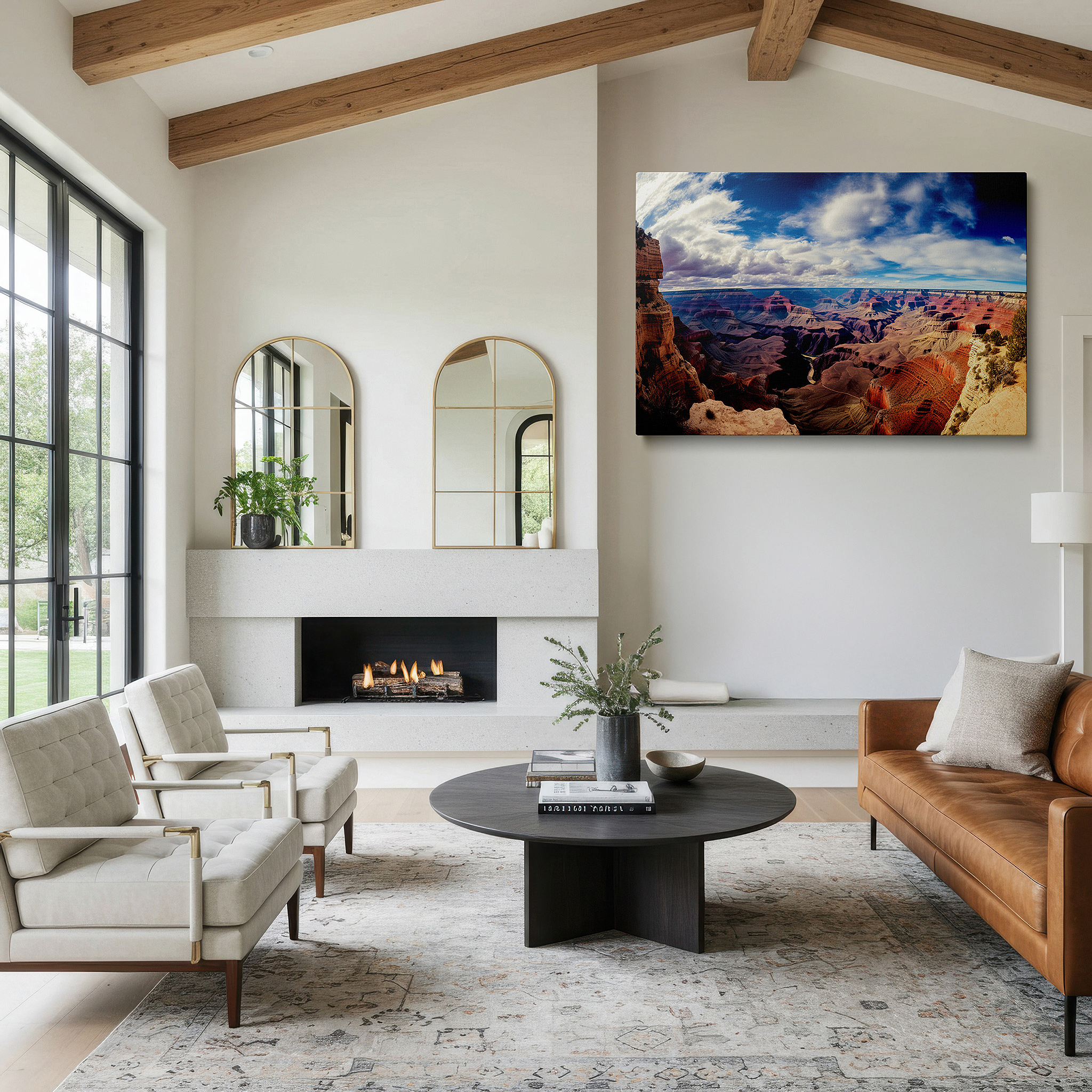Lighting brings out layered depth in the print’s surface grain — grand canyon inspired wall art: a panoramic homage to nature's endurance and splendor - ideal for home and office decor, including large canvas prints