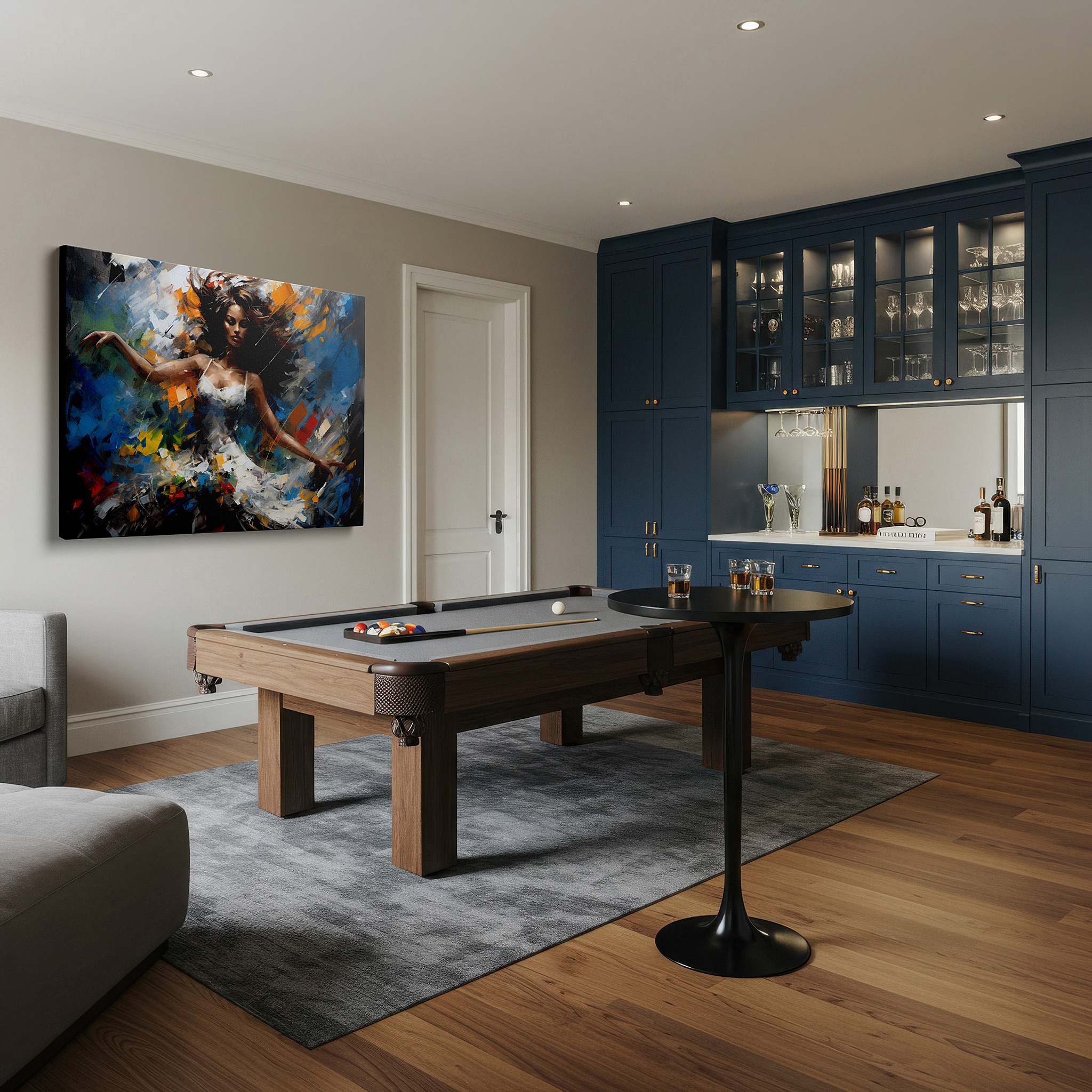 Mounted in a loft-style interior with exposed brick walls — elegant dancer in motion: a vibrant tribute to artistic liberty and emotional expression - large wall art, canvas wall art, wall decor for office