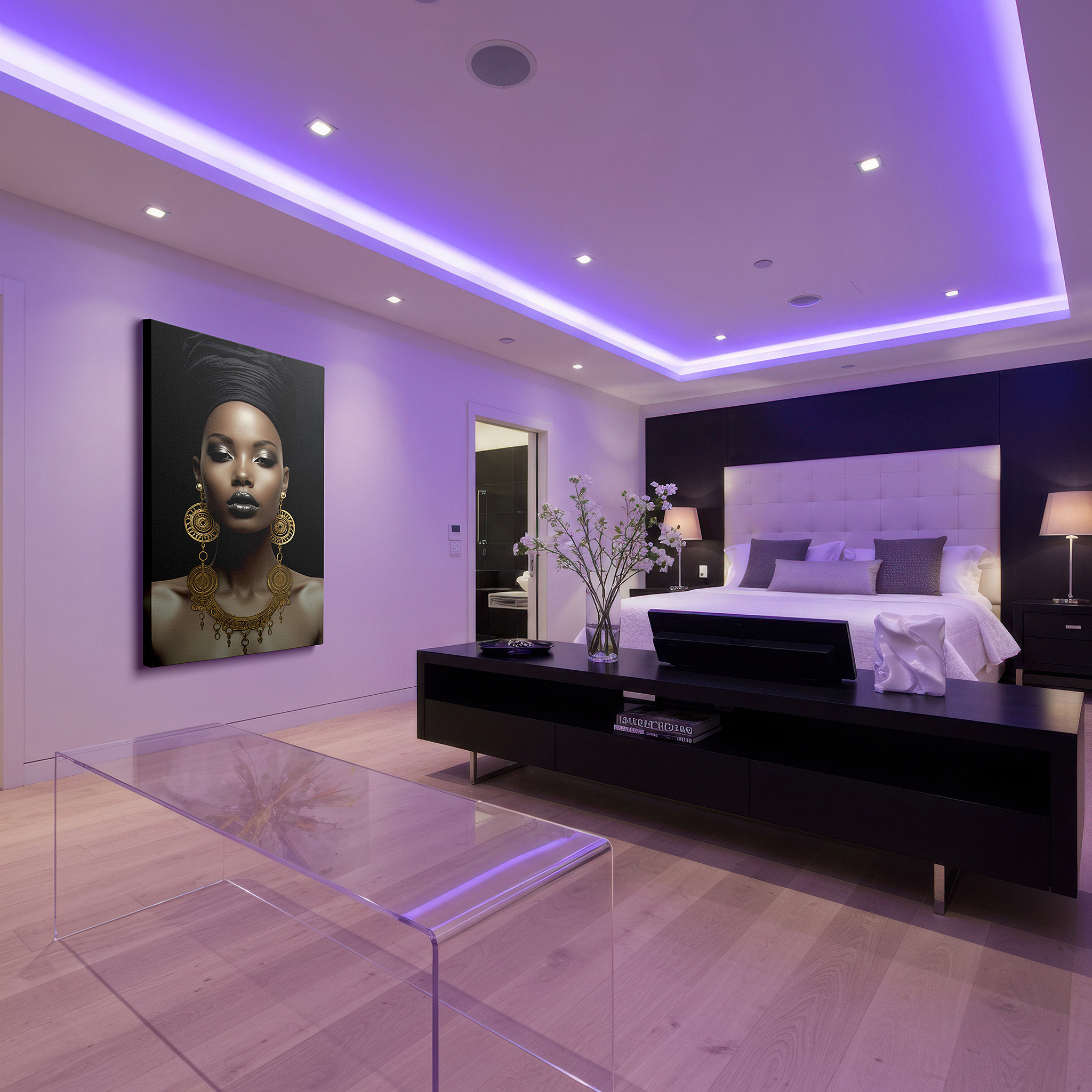 Perfectly sized at 45×30 cm for accenting shelves or narrow walls — black and gold modern elegance: celebrating femininity and empowerment - large canvas wall art for office decor