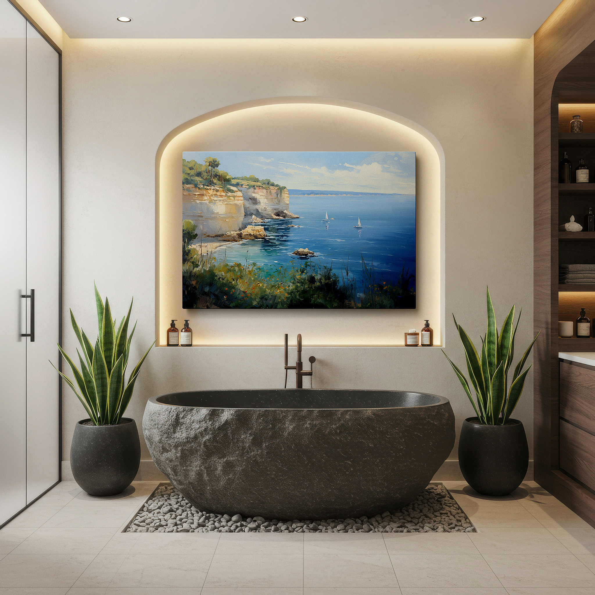 Perfectly sized at 45×30 cm for accenting shelves or narrow walls — coastal calm and exciting sailing adventures surrounded by natural splendor: large wall art, canvas wall art, wall decor for offices and bedrooms