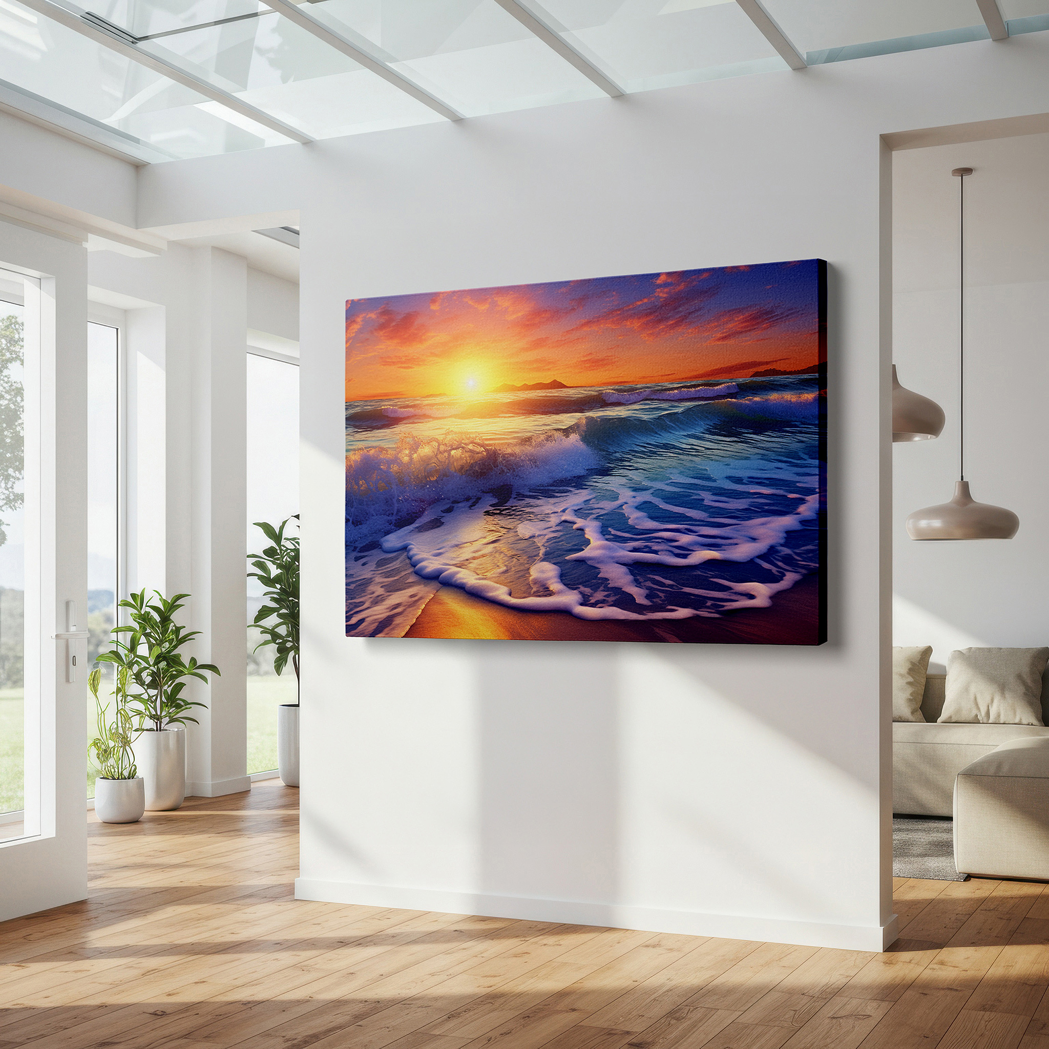 Perfectly sized at 45×30 cm for accenting shelves or narrow walls — coastal sunset magic: vibrant ocean waves and serene sky reflections - large canvas wall art for office and bedroom decor