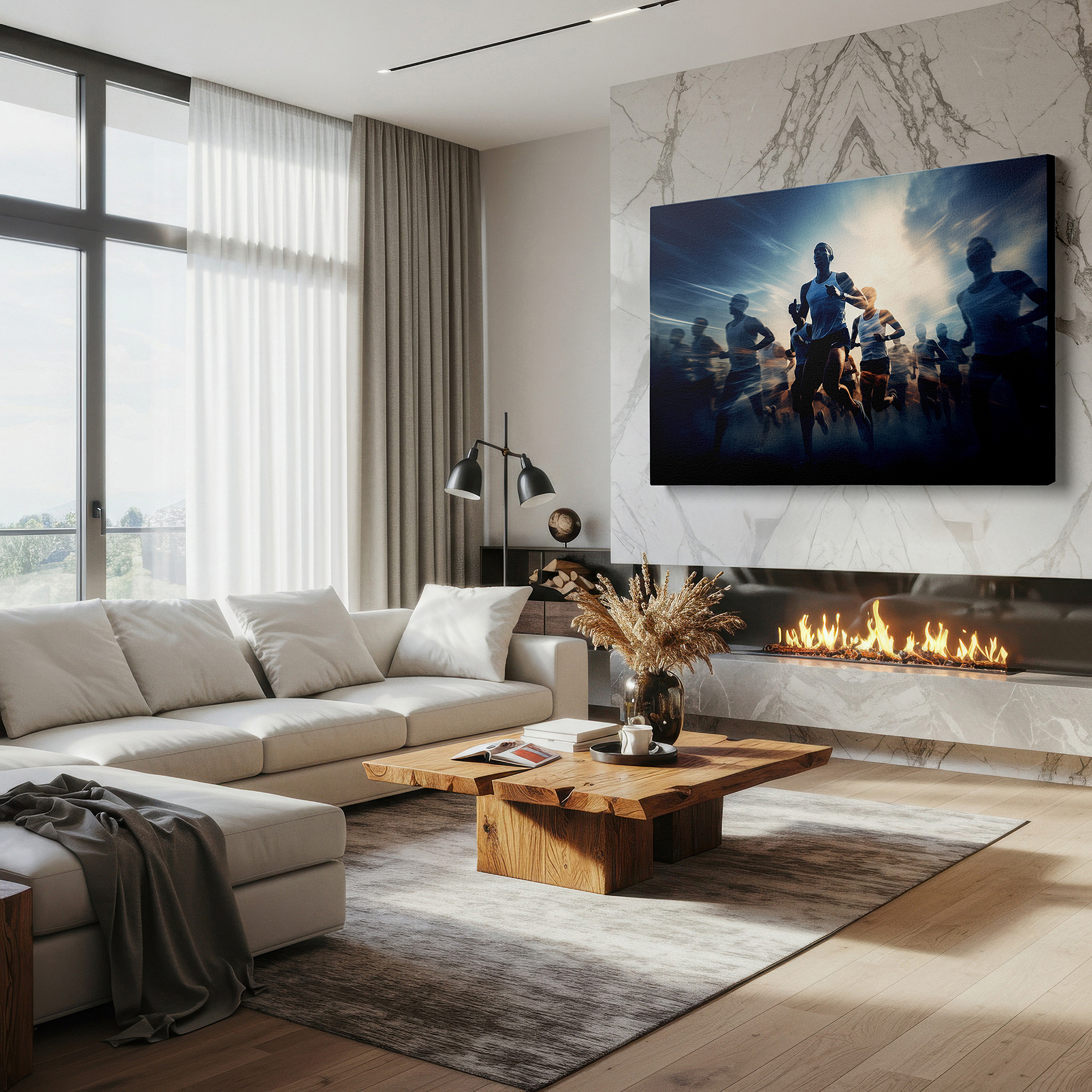 Perfectly sized at 45×30 cm for accenting shelves or narrow walls — dynamic athleticism in motion: celebrating speed and team spirit - large canvas wall art for office decor