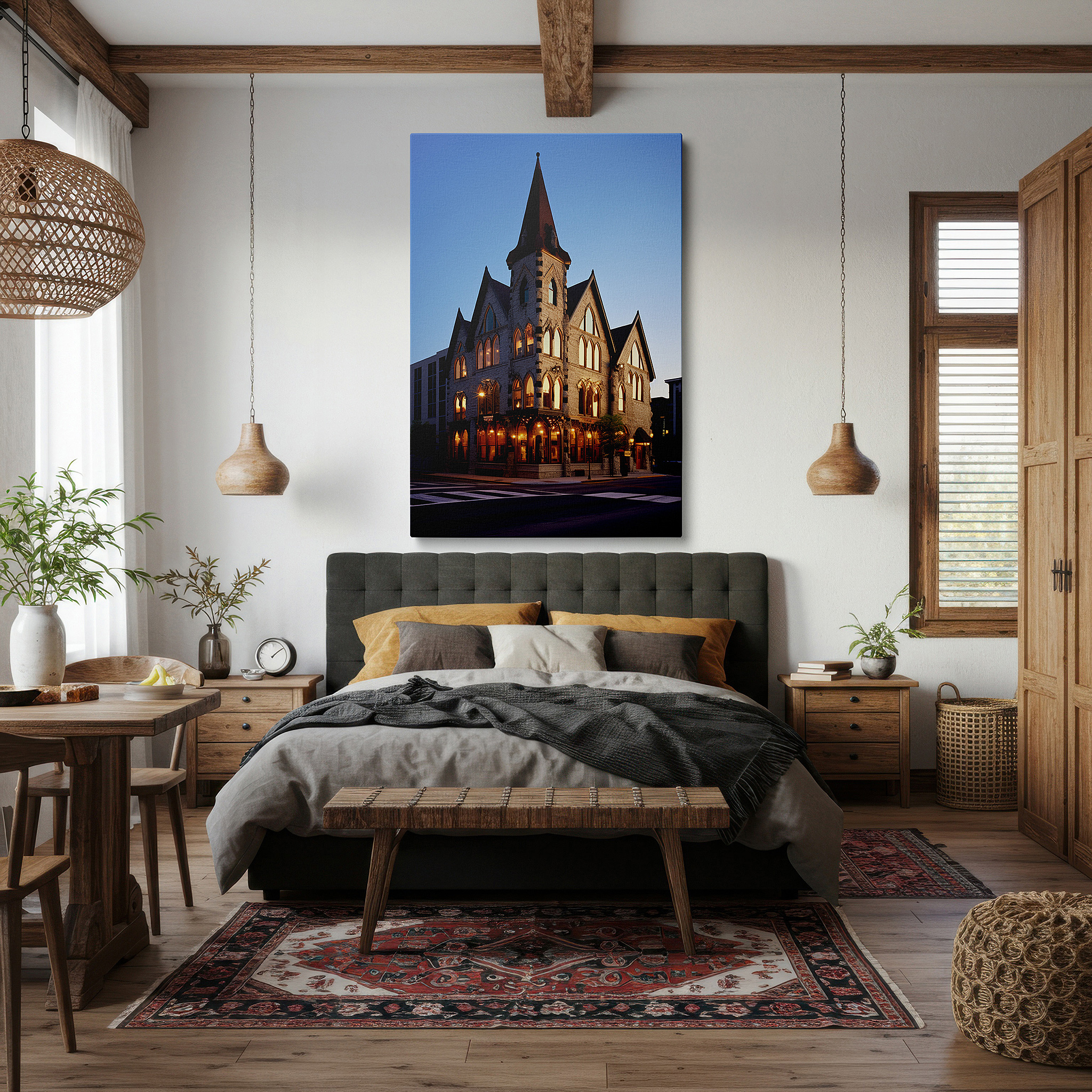 Perfectly sized at 45×30 cm for accenting shelves or narrow walls — gothic splendor at twilight: celebrating architectural grace and historical radiance - large wall art, canvas wall art, wall decor for offices