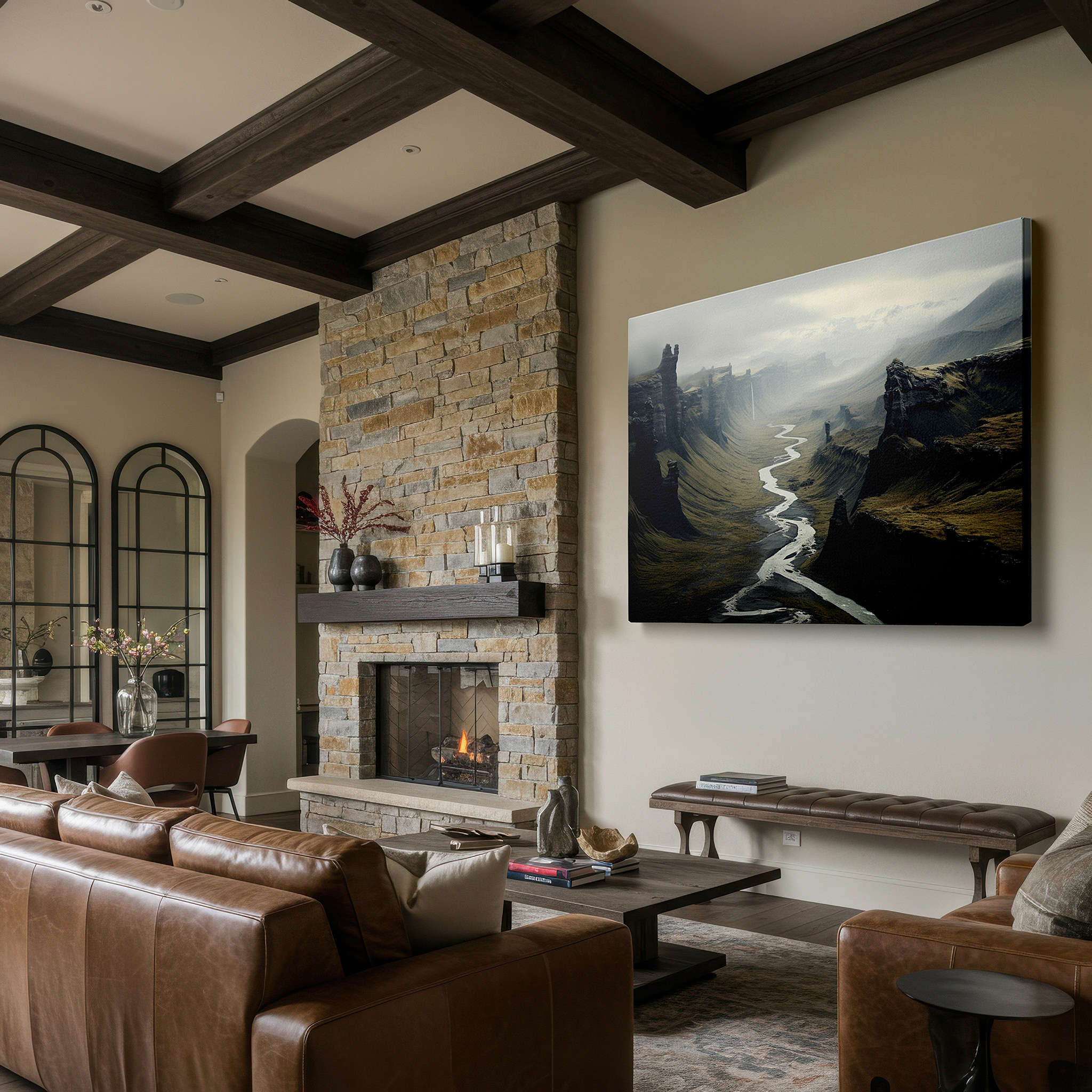 Perfectly sized at 45×30 cm for accenting shelves or narrow walls — serene canyon landscape with majestic river and towering rocks - large canvas wall art for office, bedroom, and living room decor