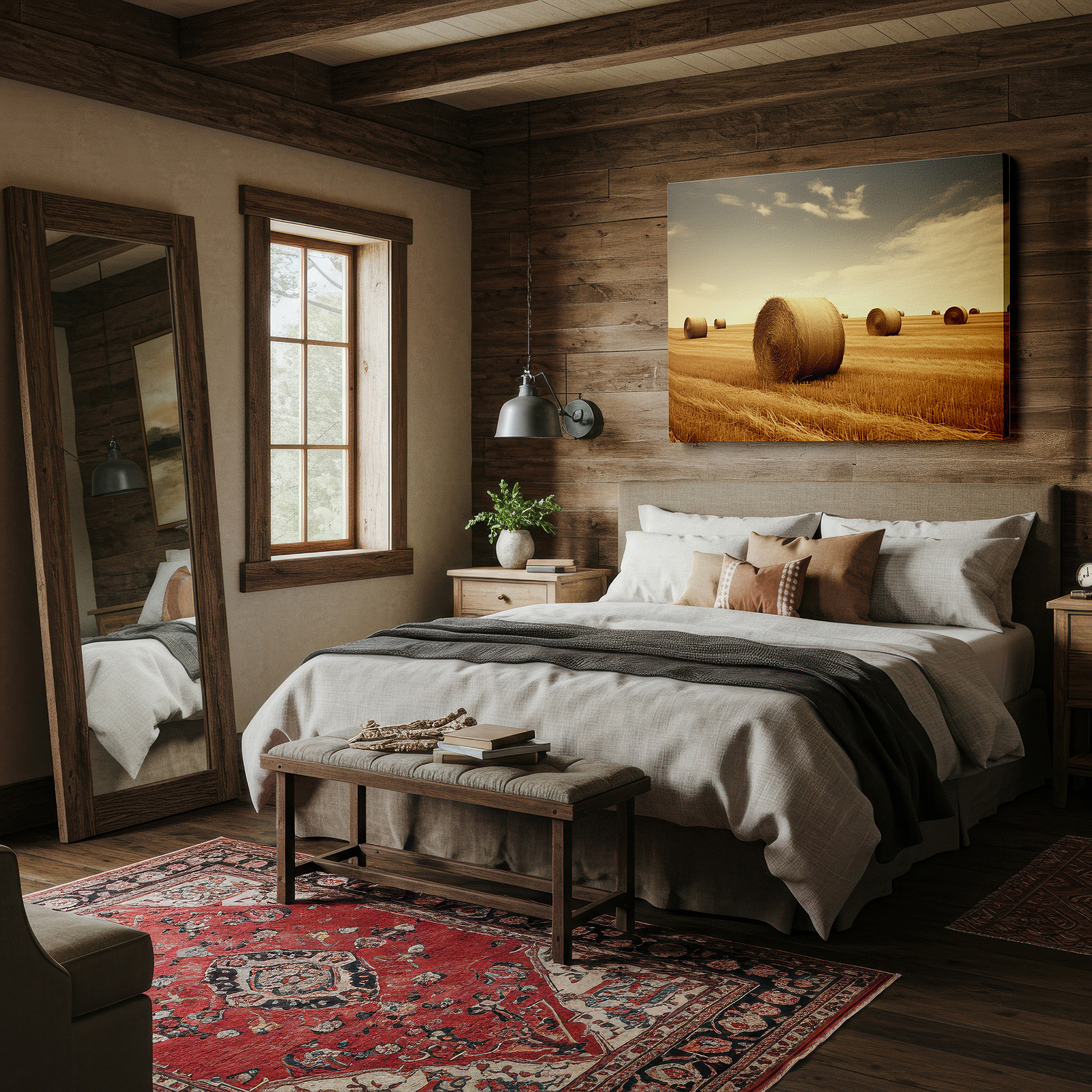 Perfectly sized at 45×30 cm for accenting shelves or narrow walls — serene fields and striking skies: large canvas wall art featuring peaceful landscapes and golden hay bales, perfect for home or office decor