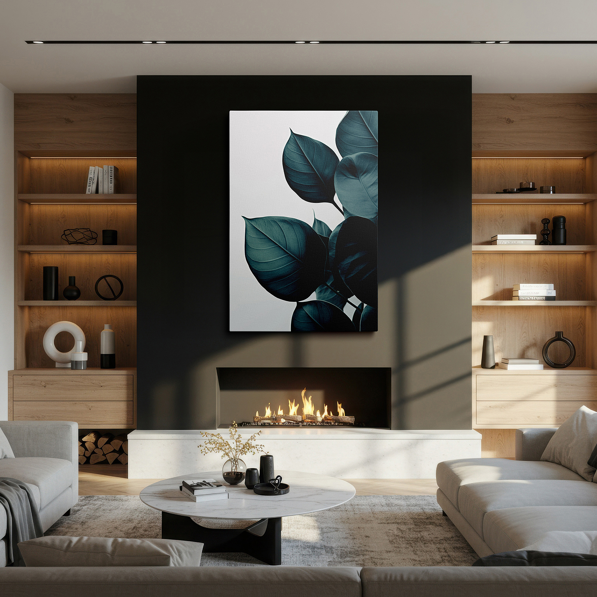 Perfectly sized at 45×30 cm for accenting shelves or narrow walls — serene nature's beauty captured in elegant green leaves: vibrant shades large wall art, canvas wall art, wall decor for office and bedroom