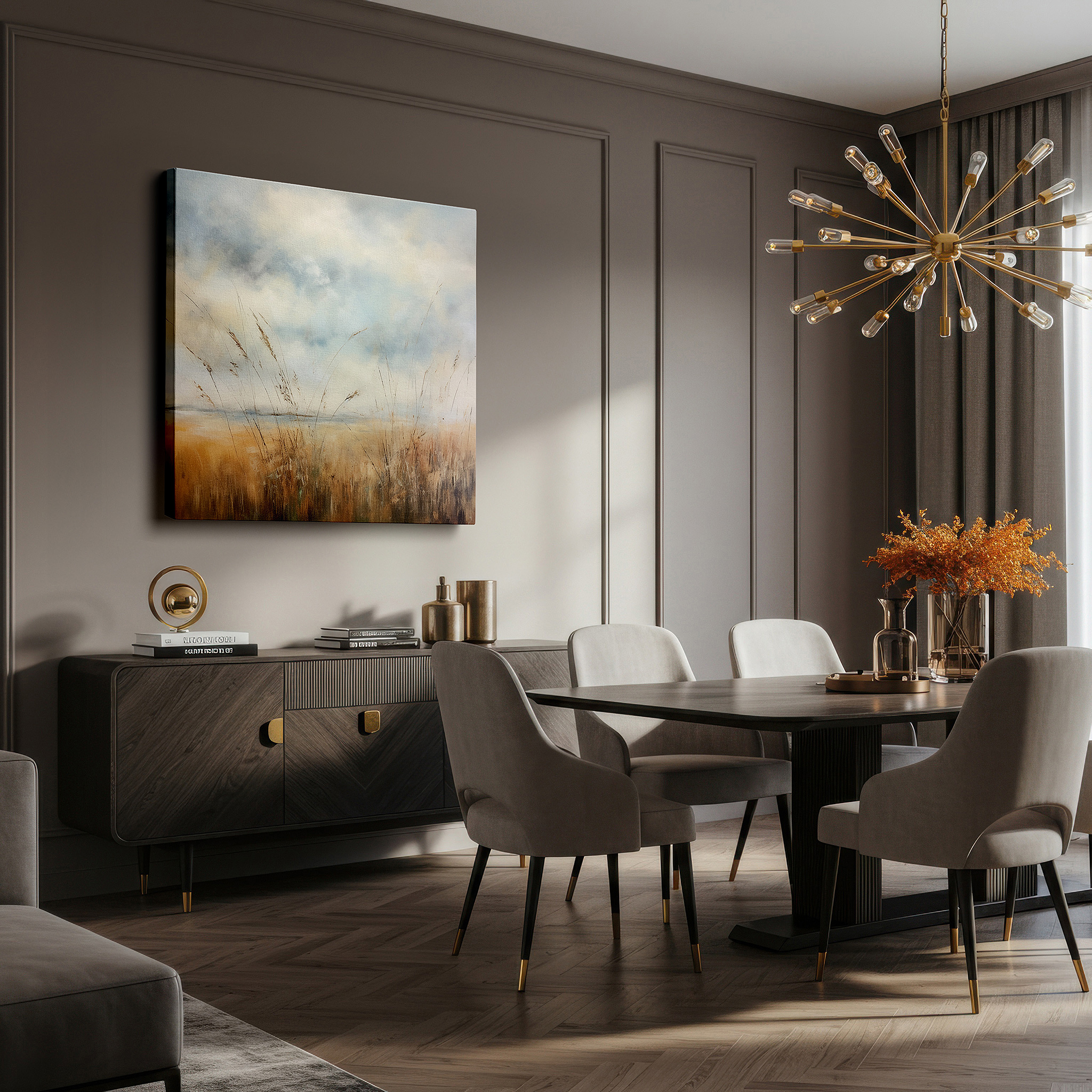 Perfectly sized at 45×30 cm for accenting shelves or narrow walls — serene vistas of golden grasses and boundless azure skies: large canvas wall art for office, bedroom, and living room decor