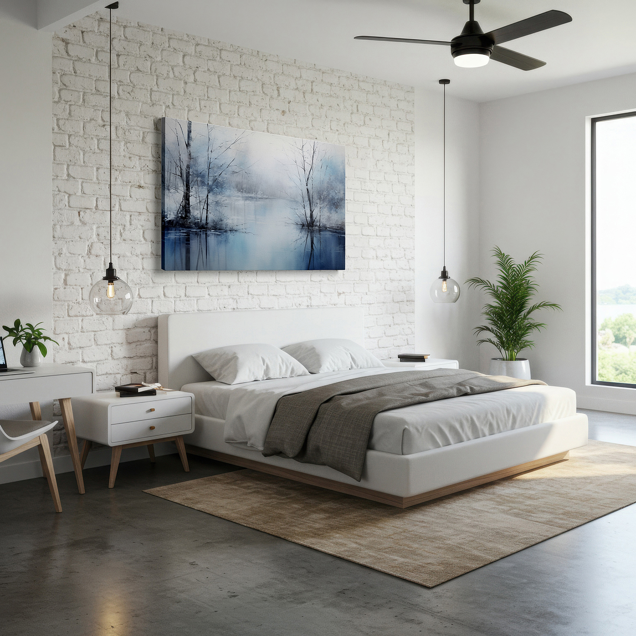 Perfectly sized at 45×30 cm for accenting shelves or narrow walls — serene winter reflections - peaceful waters and misty trees large wall art, canvas wall art, wall decor, office wall art, bedroom wall art
