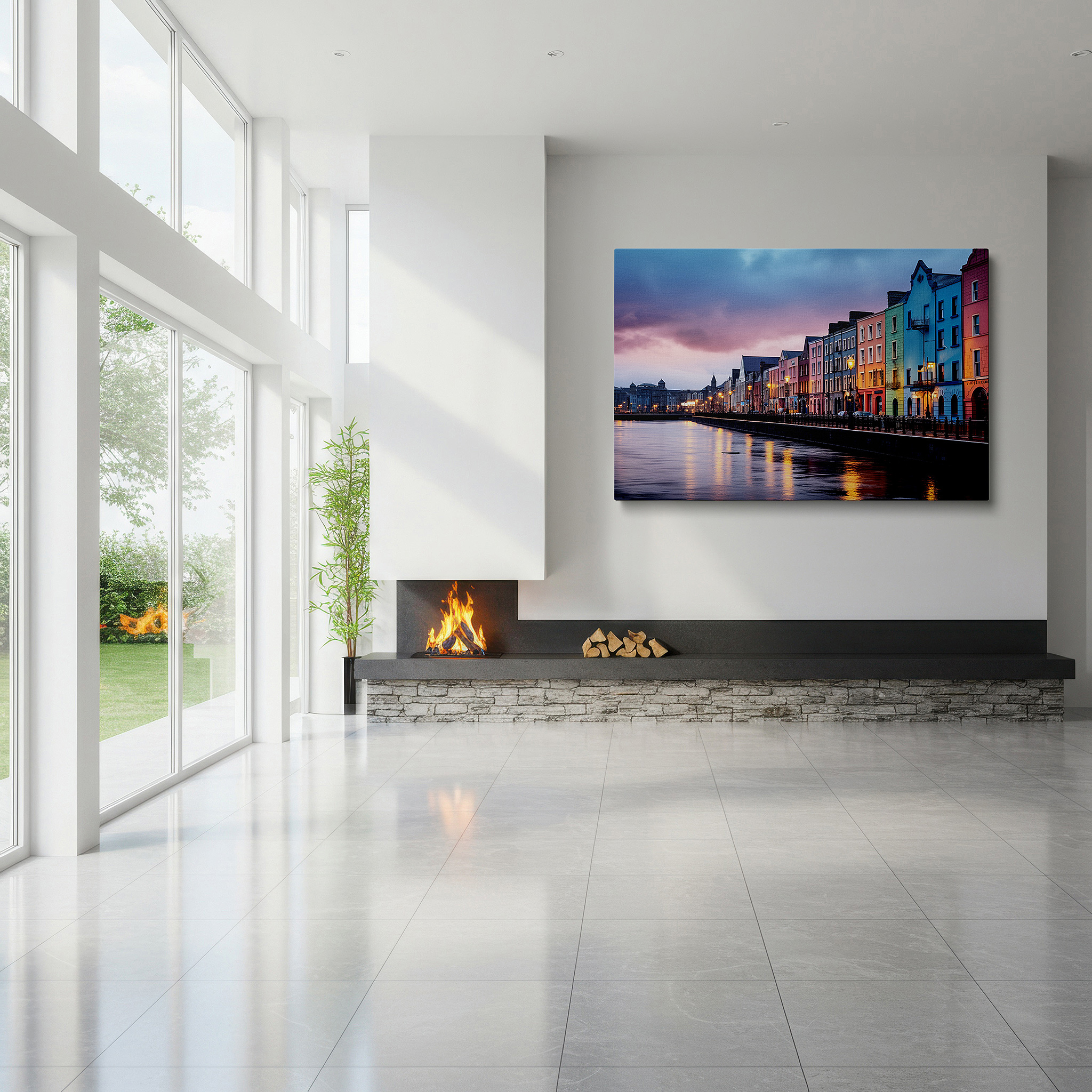 Perfectly sized at 45×30 cm for accenting shelves or narrow walls — starlit sky over historic harbor: tranquil waters meet vibrant city life in serene nighttime large wall art, canvas wall art, wall decor