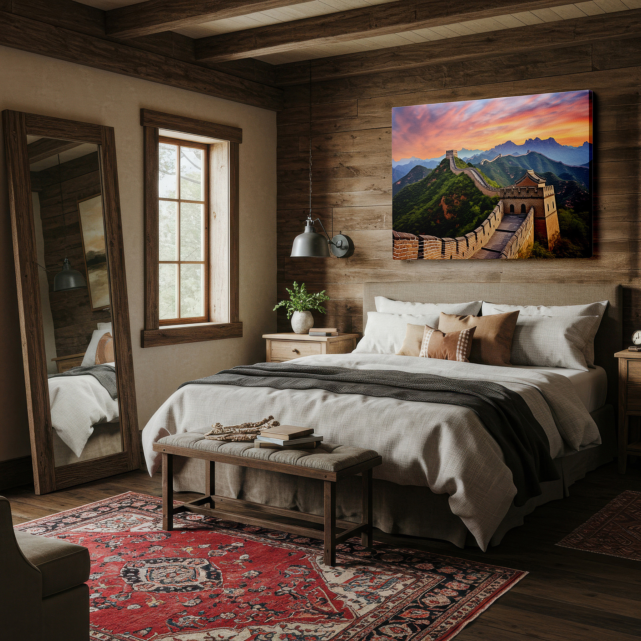 Perfectly sized at 45×30 cm for accenting shelves or narrow walls — sunrise at the great wall of china - celebrating durability and architectural magnificence, large canvas wall art for home decor