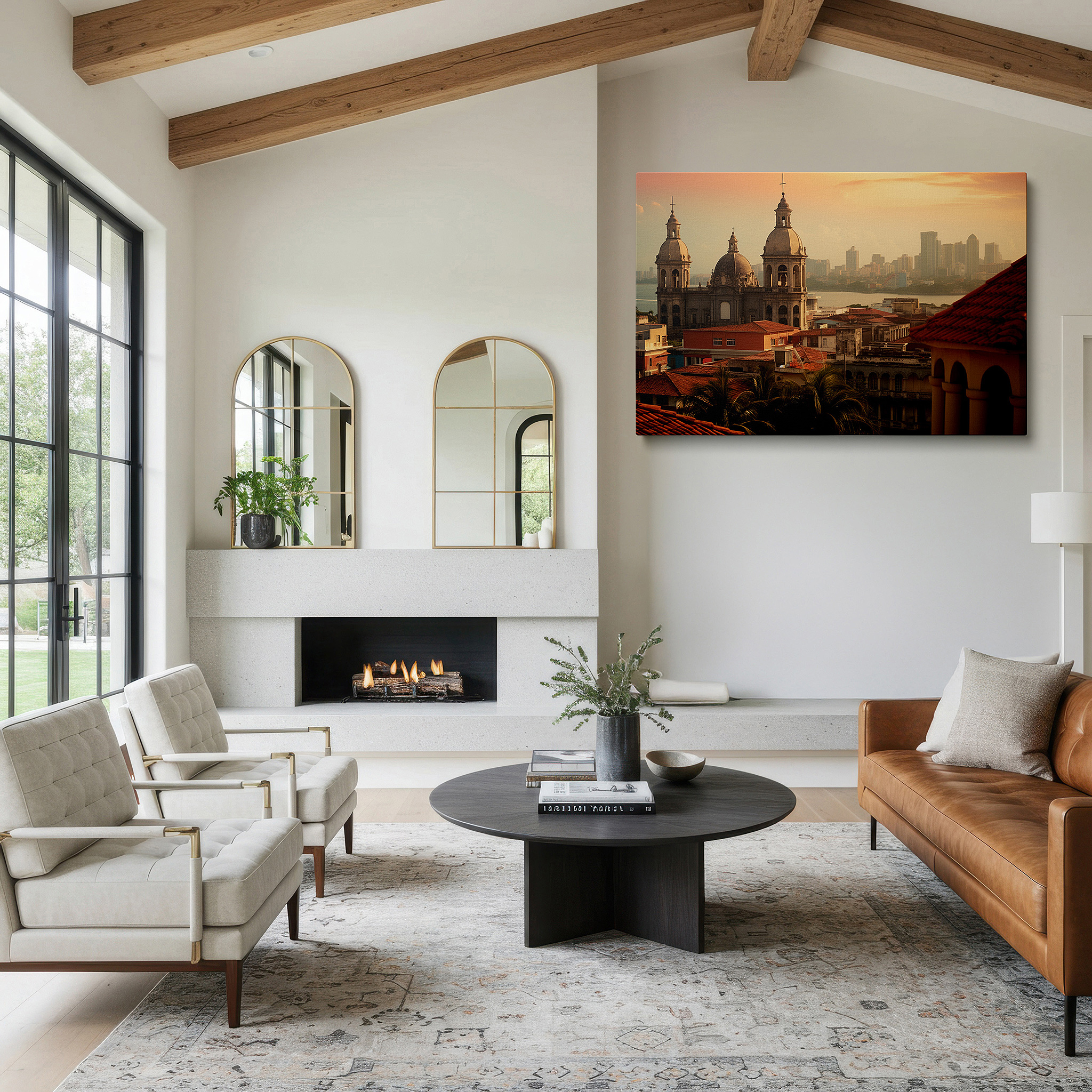 Perfectly sized at 45×30 cm for accenting shelves or narrow walls — sunset over cathedral and cityscape - blending timeless architecture with modern development, large canvas wall art for office decor