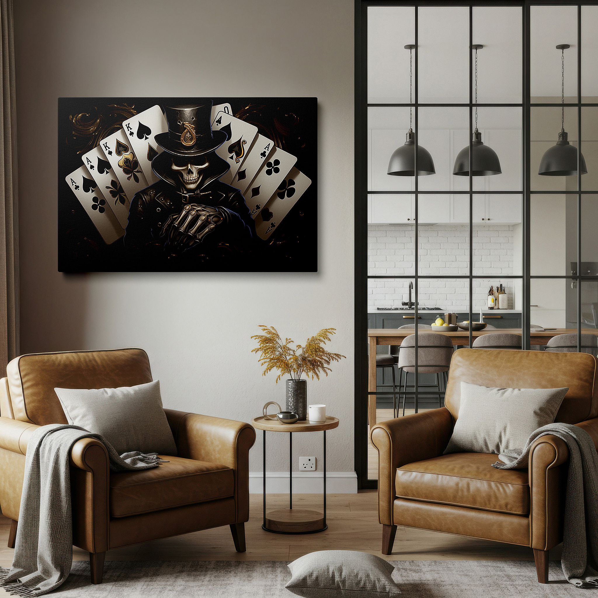 Positioned above a console table between ceramic vases — elegant and mysterious fate and chance dance large wall art, canvas wall decor for office, bedroom, and living room
