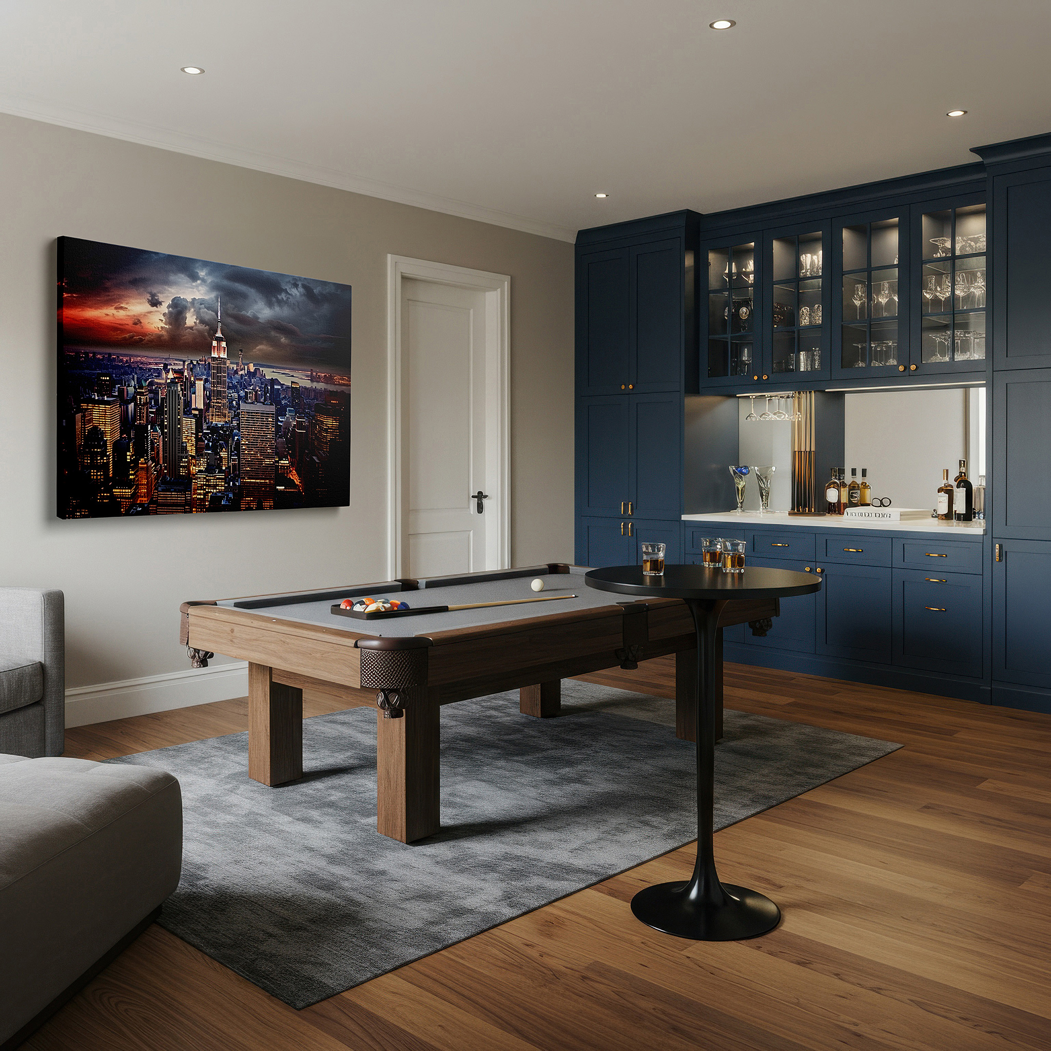 Positioned above a console table between ceramic vases — empire state building at dusk: vibrant aerial view of new york city's twilight - large wall art, canvas wall art, office wall decor