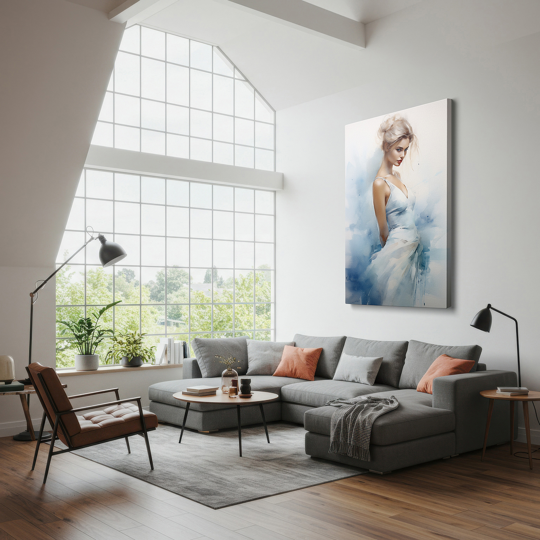 Positioned above a console table between ceramic vases — serene white beauty: tranquil and romantic large wall art for office, bedroom, and living room decor
