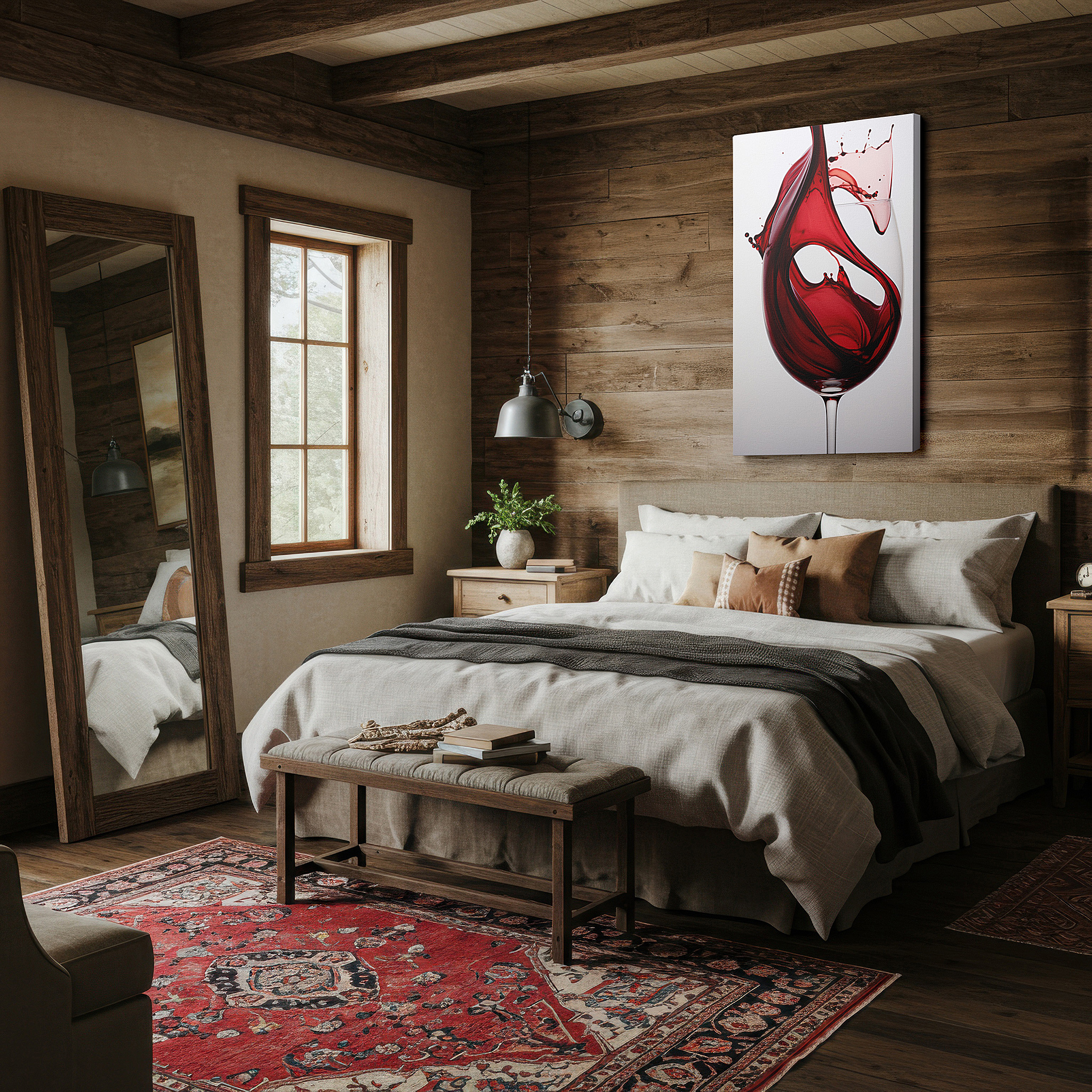 Presented on a clean white gallery wall with ample space — red wine splash canvas art: a captivating display of elegance and chaos for home and office decor