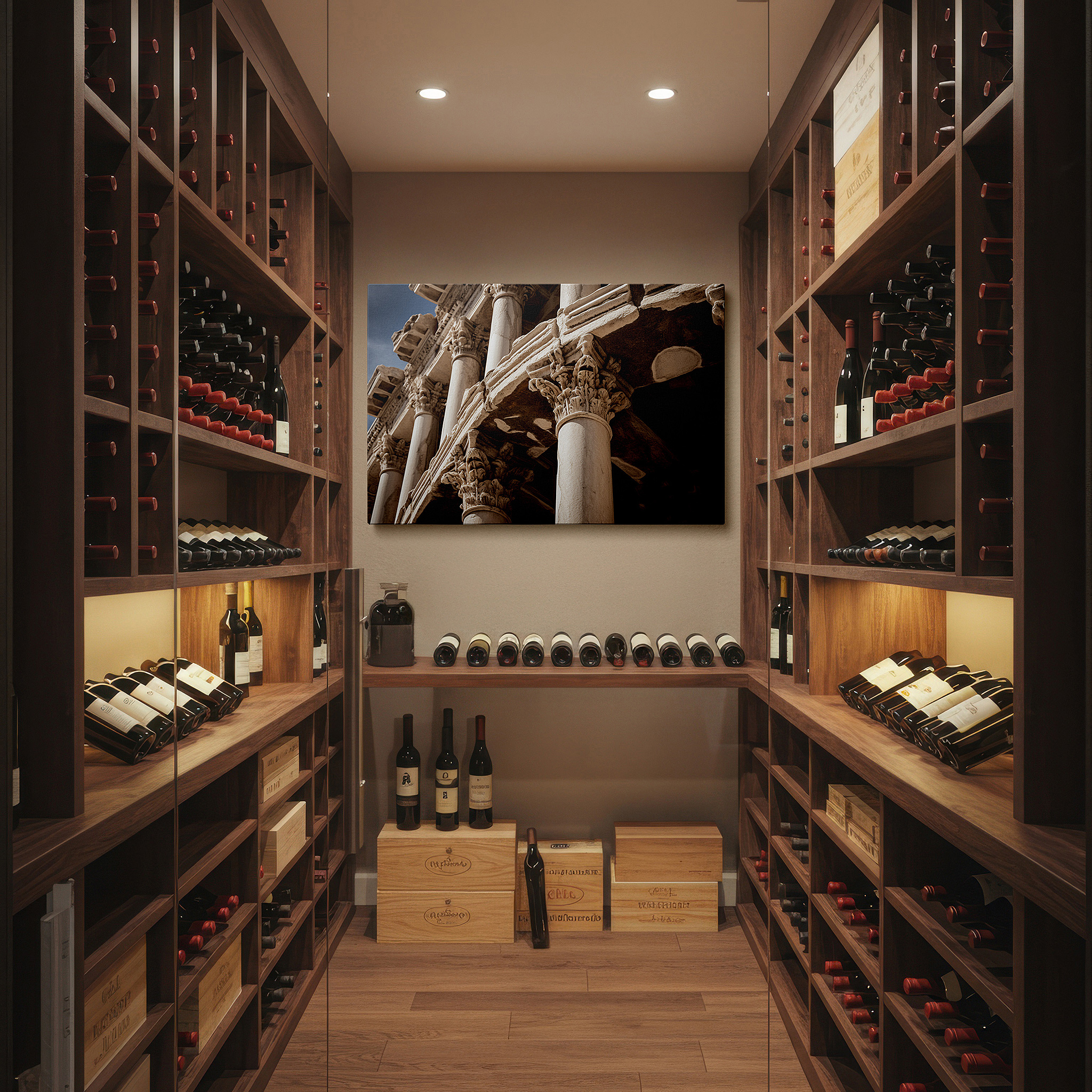 Presented on a clean white gallery wall with ample space — roman columns: emblems of architectural splendor and artistic excellence - large wall art, canvas wall art, wall decor for offices and bedrooms