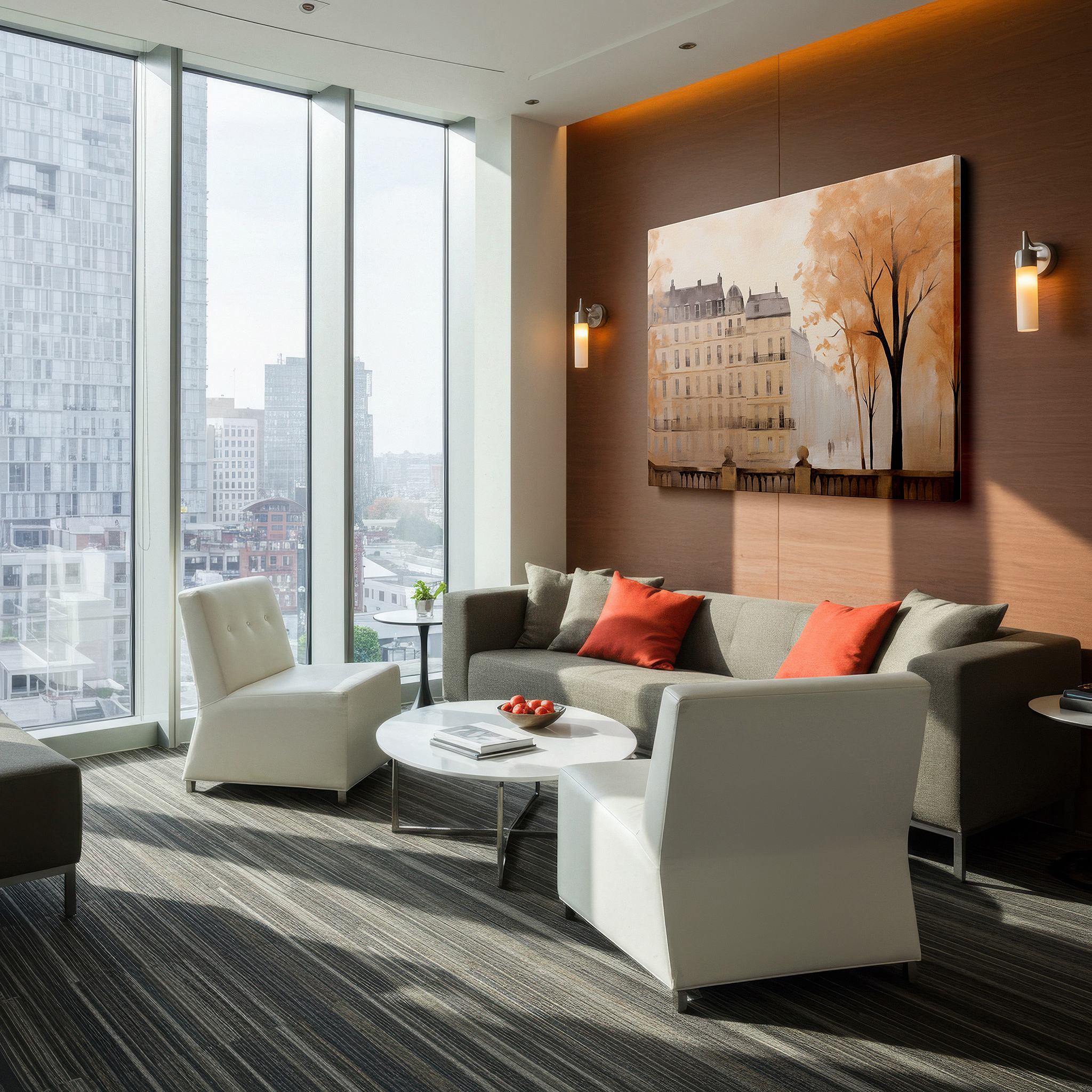 Side profile highlights a tightly wrapped canvas over a 3 cm deep stretcher — autumn cityscape canvas wall art featuring fiery leaves and cobblestone streets for office and bedroom decor