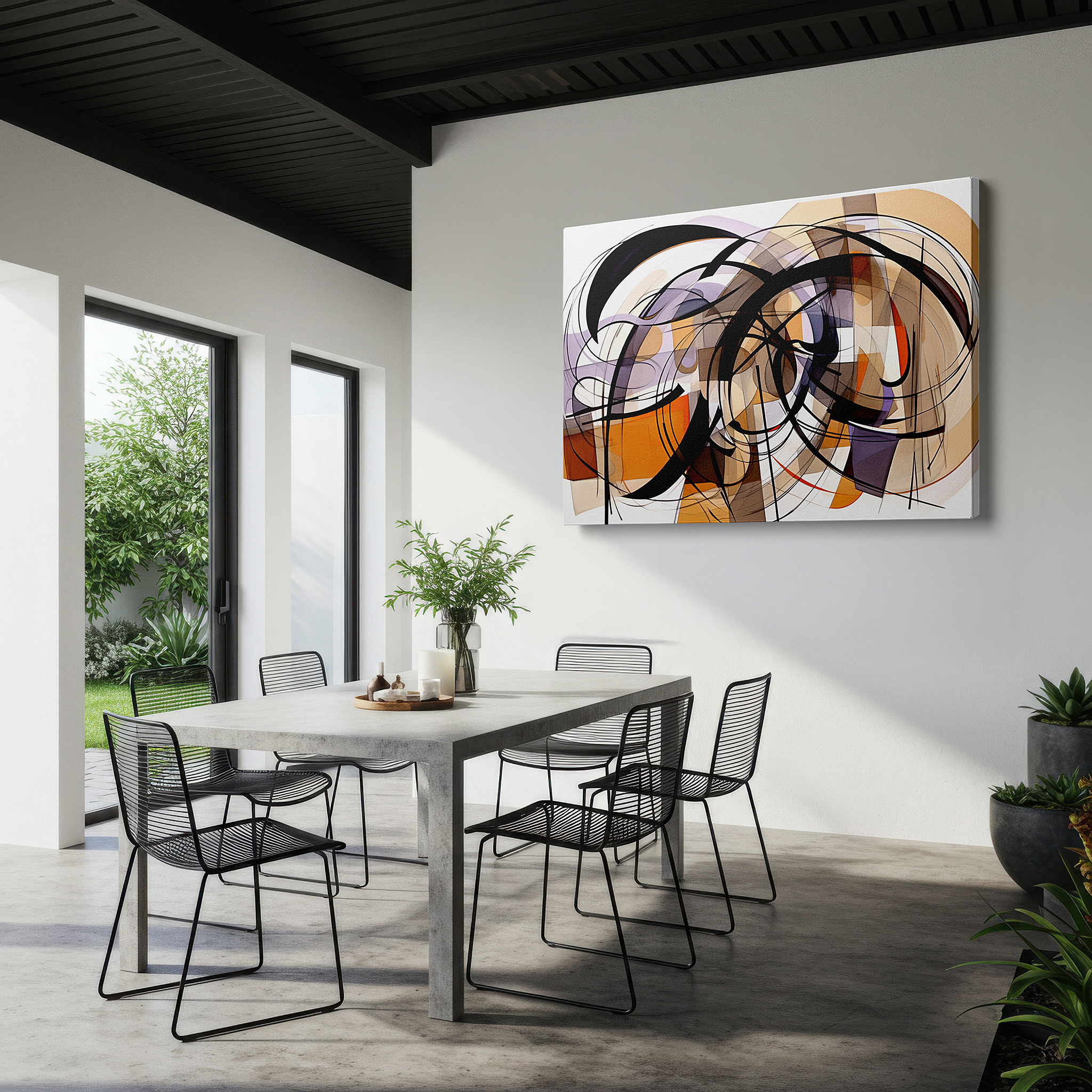 Side profile highlights a tightly wrapped canvas over a 3 cm deep stretcher — elegant large wall art featuring warm colors and emotional depth, perfect for sophisticated spaces, including offices and bedrooms