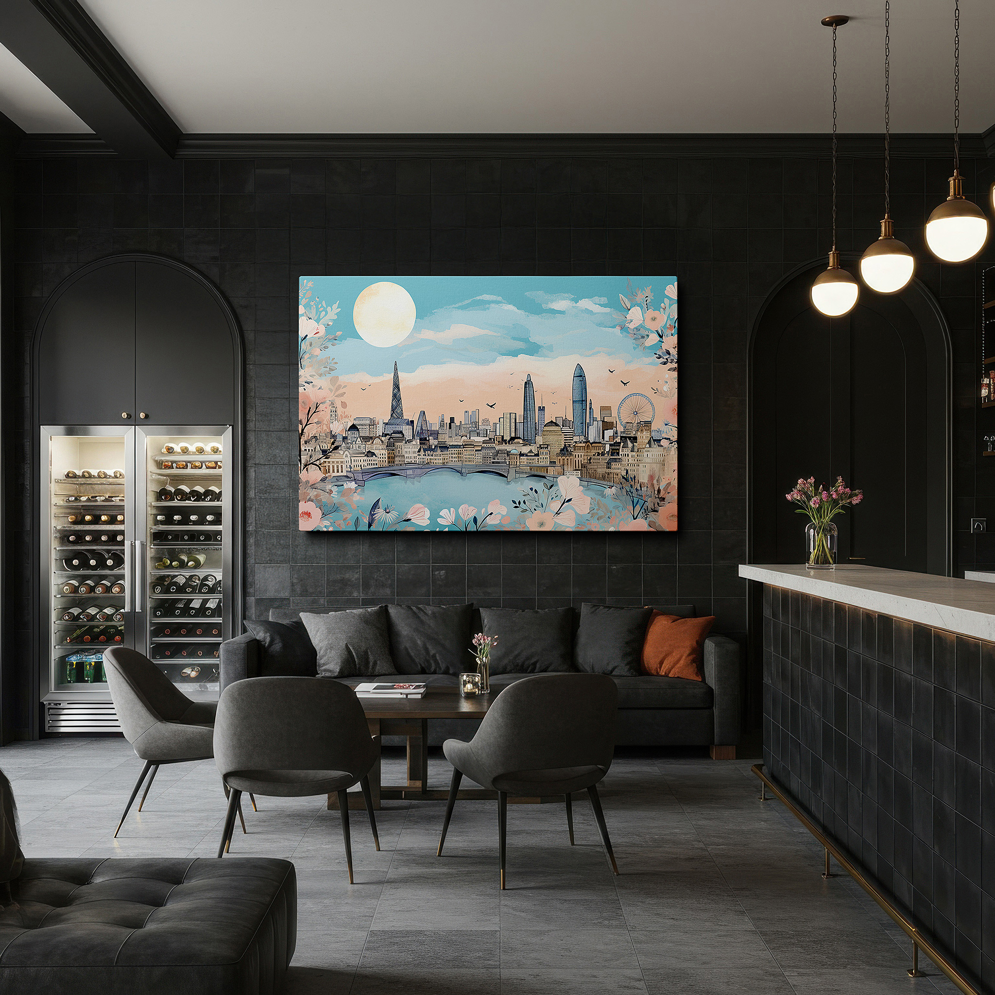 Side profile highlights a tightly wrapped canvas over a 3 cm deep stretcher — london's skyline and nature's charm: a perfect fusion of urban splendor and botanical peace - large wall art, canvas wall art, wall decor