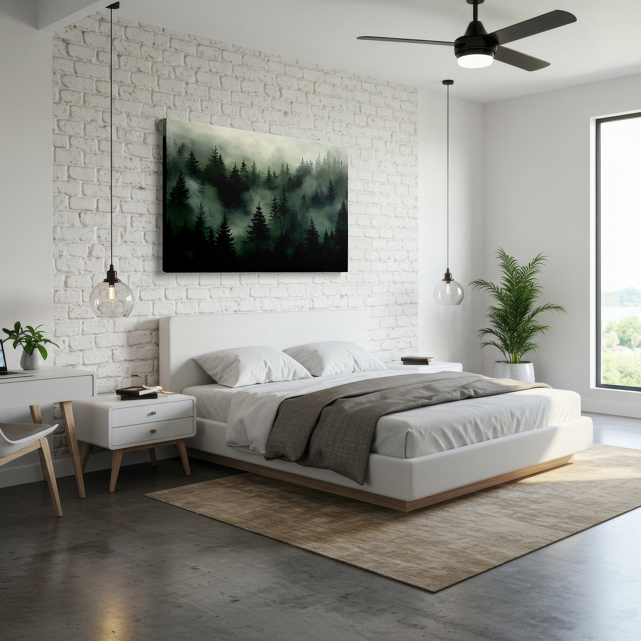 Side profile highlights a tightly wrapped canvas over a 3 cm deep stretcher — mystical misty forest hug, ethereal play of light and shadows large wall art, canvas wall art, wall decor for office, bedroom wall art, living room art