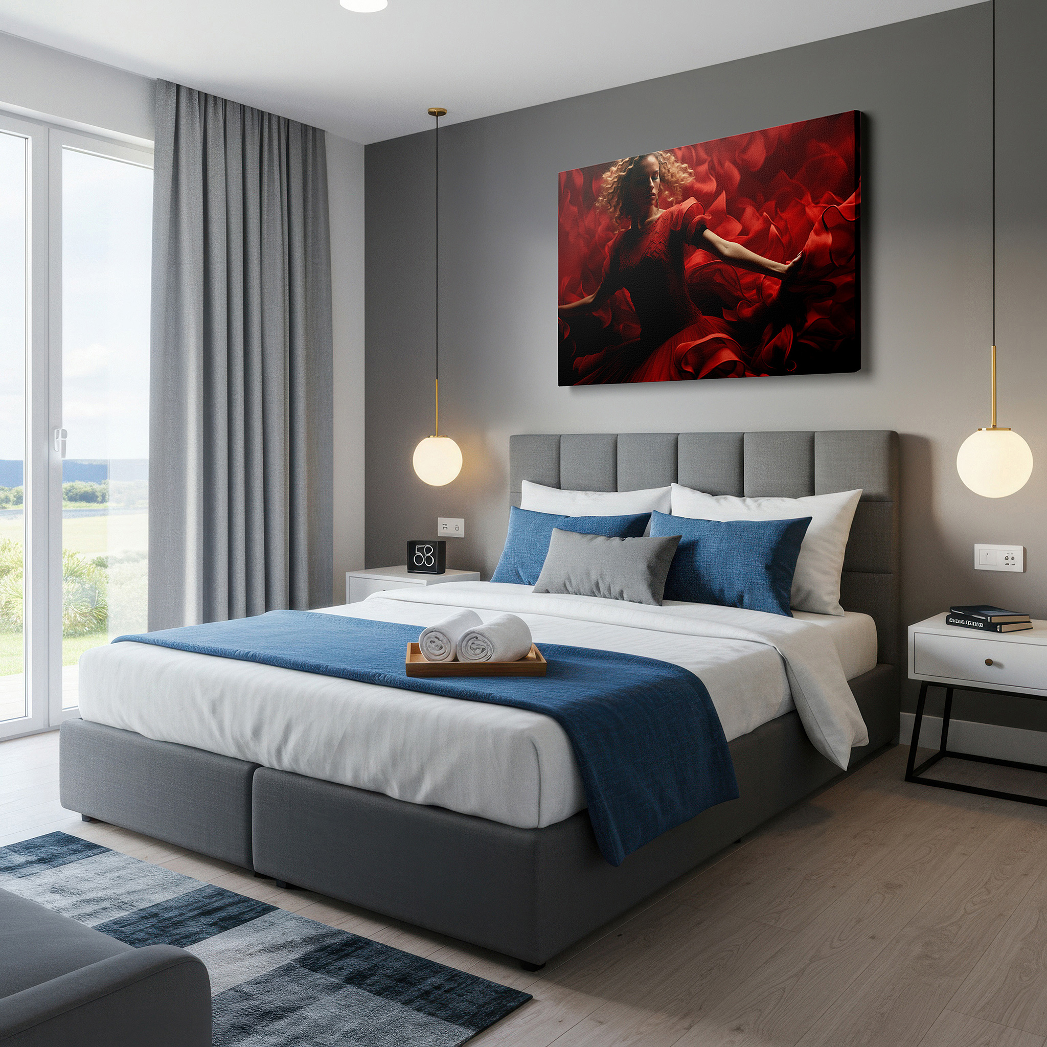 Side profile highlights a tightly wrapped canvas over a 3 cm deep stretcher — red passionate dance - a visual symphony of movement and emotion: large wall art, canvas wall art, wall decor for office and bedroom