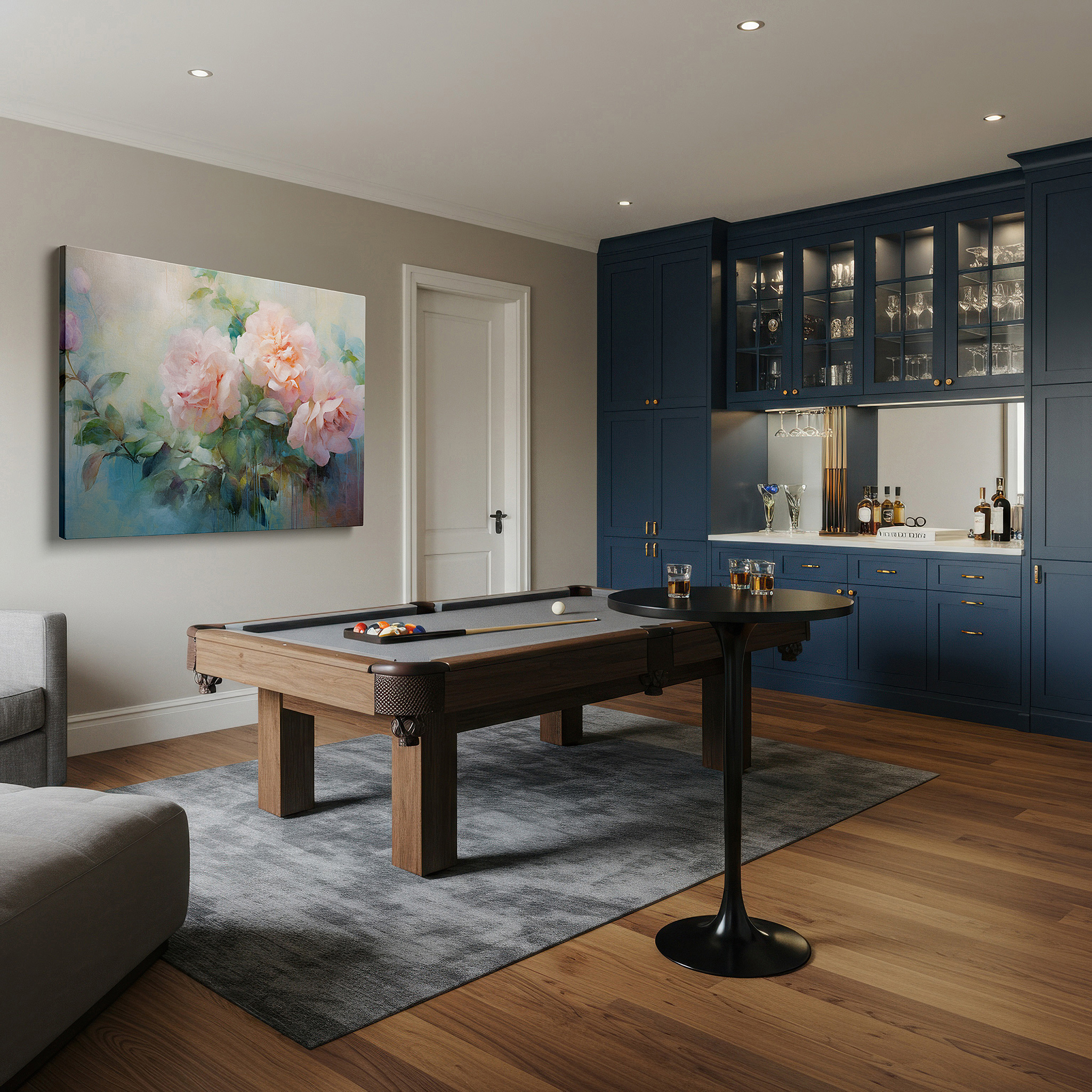 Side profile highlights a tightly wrapped canvas over a 3 cm deep stretcher — serene blossoms amidst soft greens and blues, tranquil nature tribute large wall art, canvas wall art, wall decor for office and bedroom