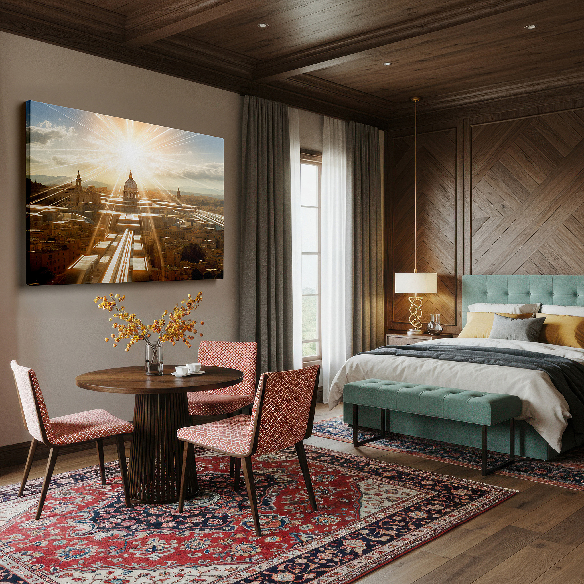Side profile highlights a tightly wrapped canvas over a 3 cm deep stretcher — st. peter's basilica sunrise - divine light and architecture large wall art, canvas wall art, wall decor for office and bedroom