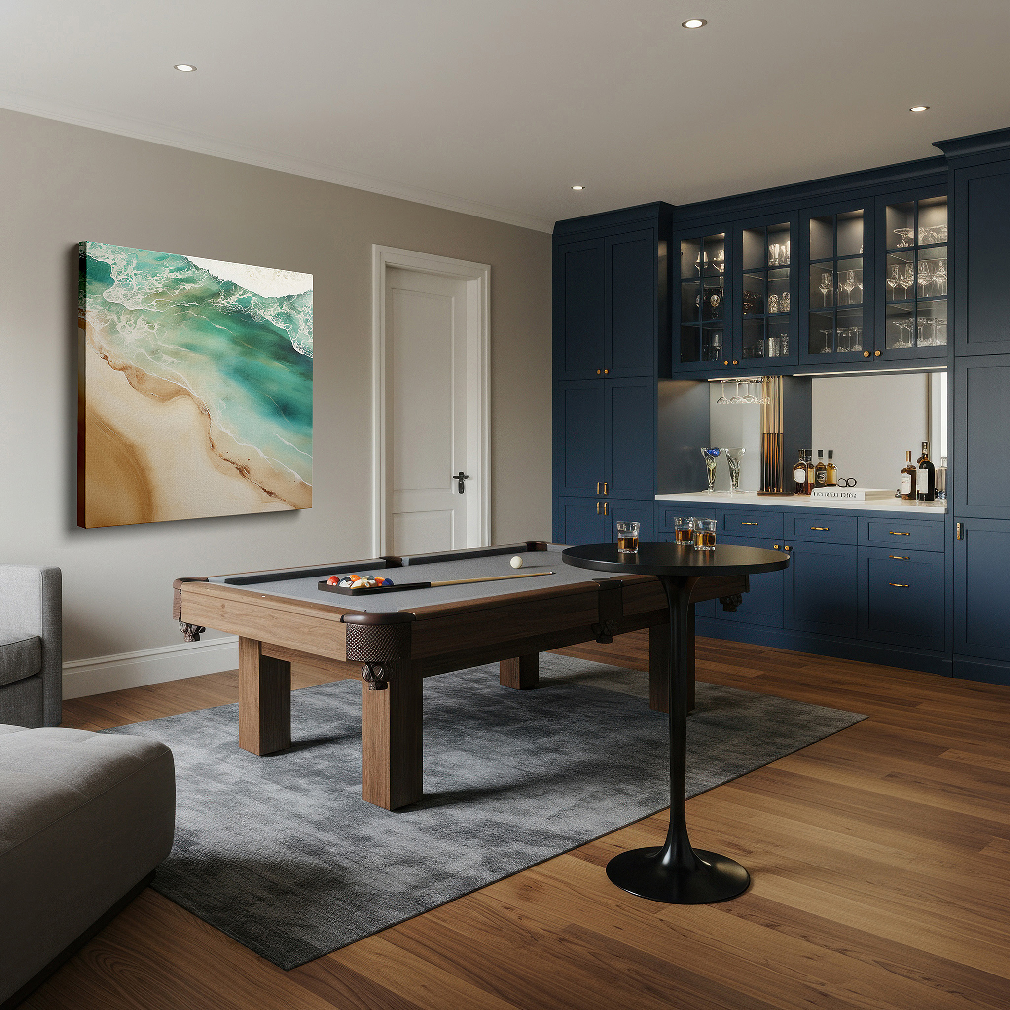 Side profile highlights a tightly wrapped canvas over a 3 cm deep stretcher — tranquil teal waves caress pristine sands in a peaceful coastal retreat - large wall art, canvas wall art, wall decor for office and bedroom
