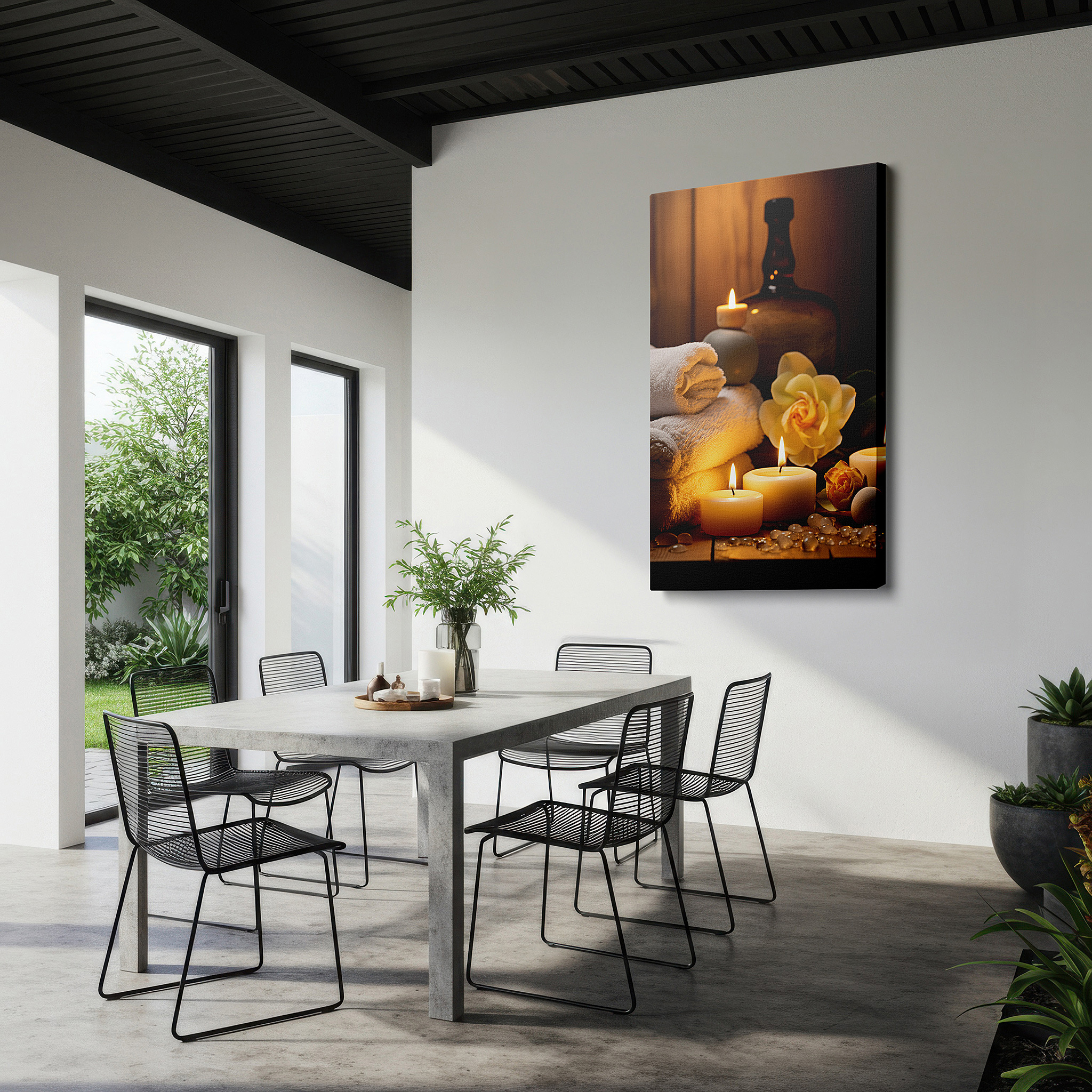 Side profile highlights a tightly wrapped canvas over a 3 cm deep stretcher — wall art: experience candlelit serenity with spa-inspired large canvas art for office, bedroom, and living room decor