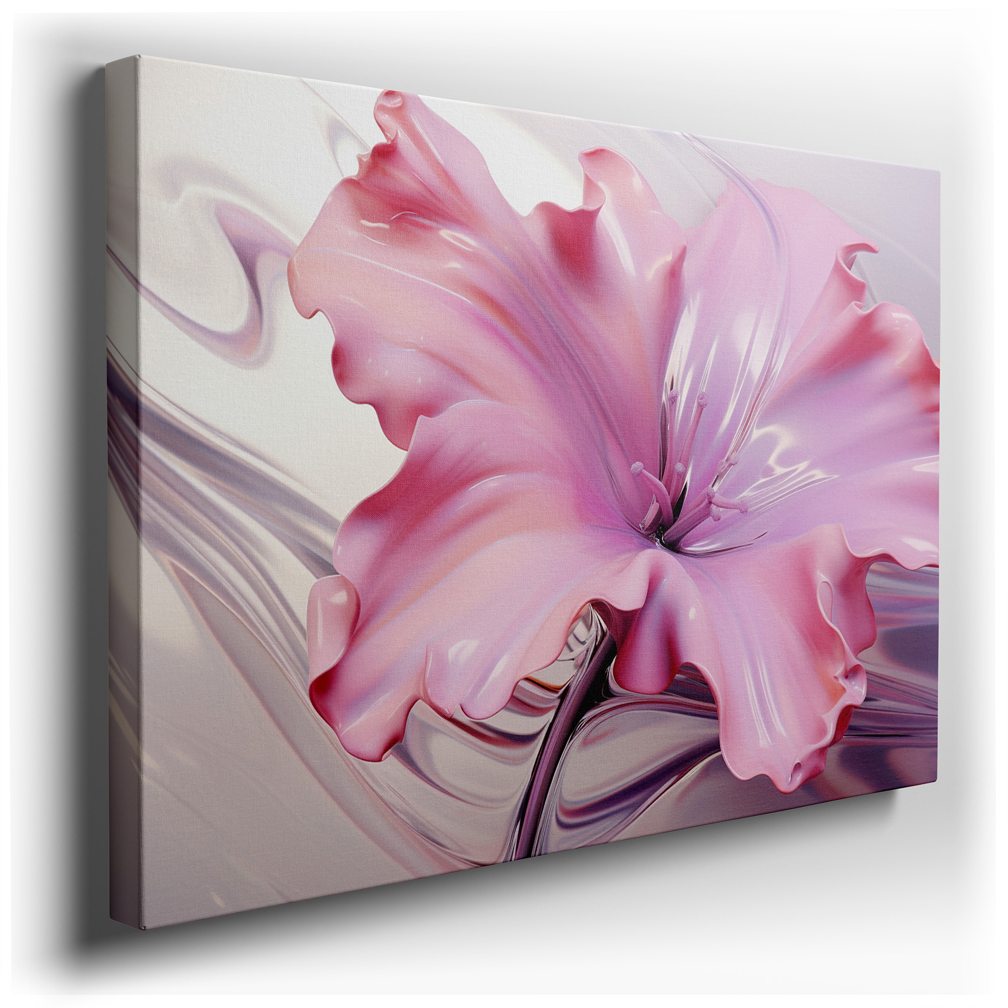3D Pink Flower Sculpture Masterpiece, Vibrant Nature - Inspired Glossy Finish for Modern Interiors, Large Canvas Wall