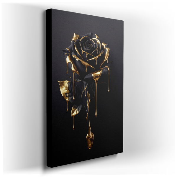 Elegant Black and Gold Rose - Modern Canvas Wall Art