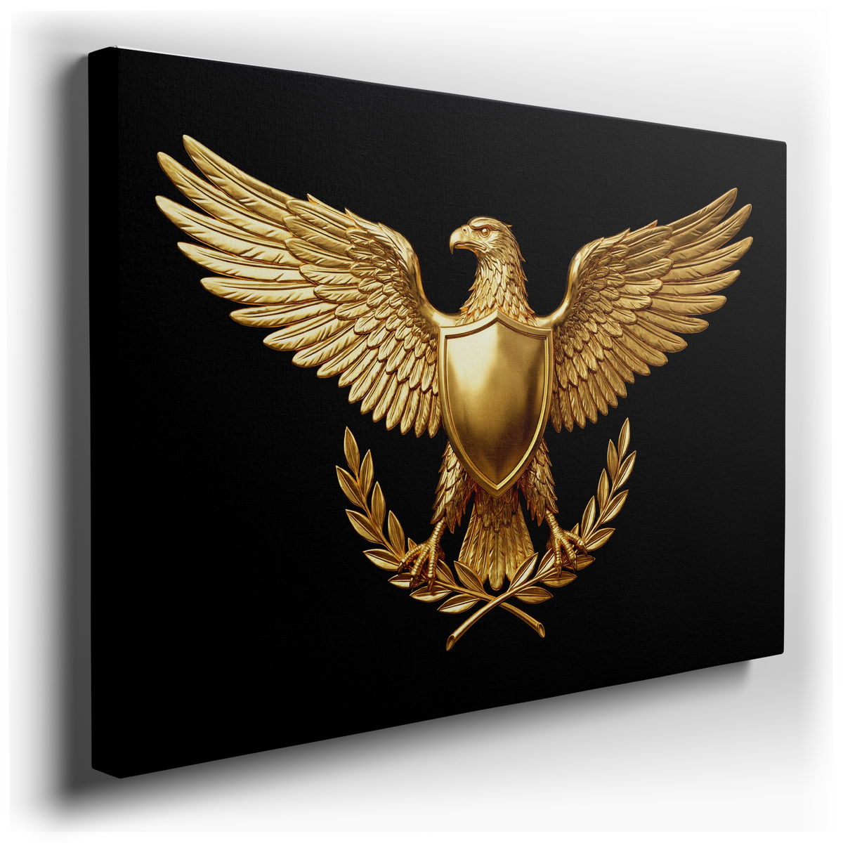 Golden Eagle Crest - Regal Black and Gold Canvas Wall Art